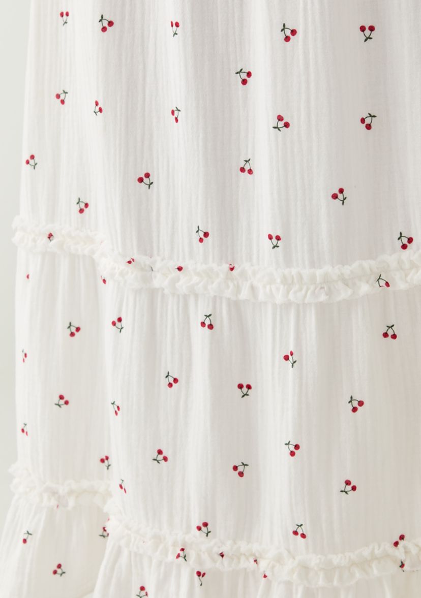 Womens Tiered Cherry Printed Gauze Skirt