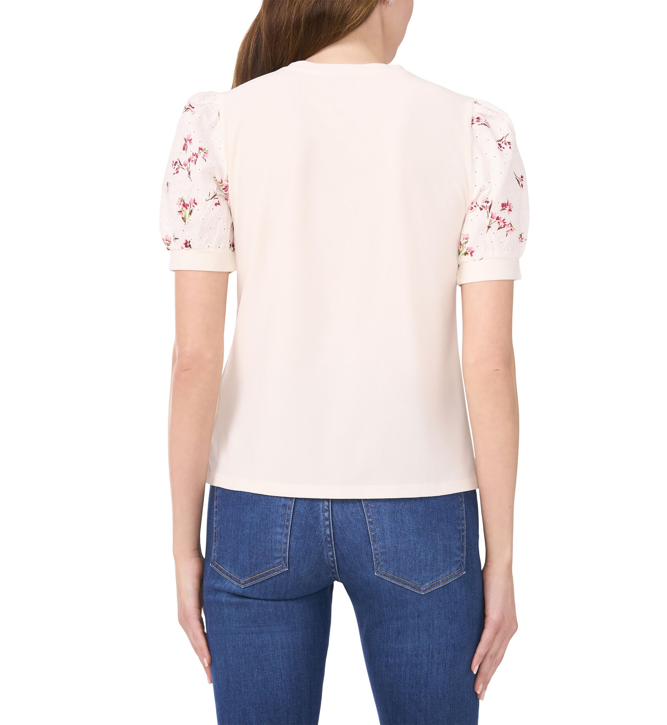Womens Mixed Media Crew Neck Knit Top