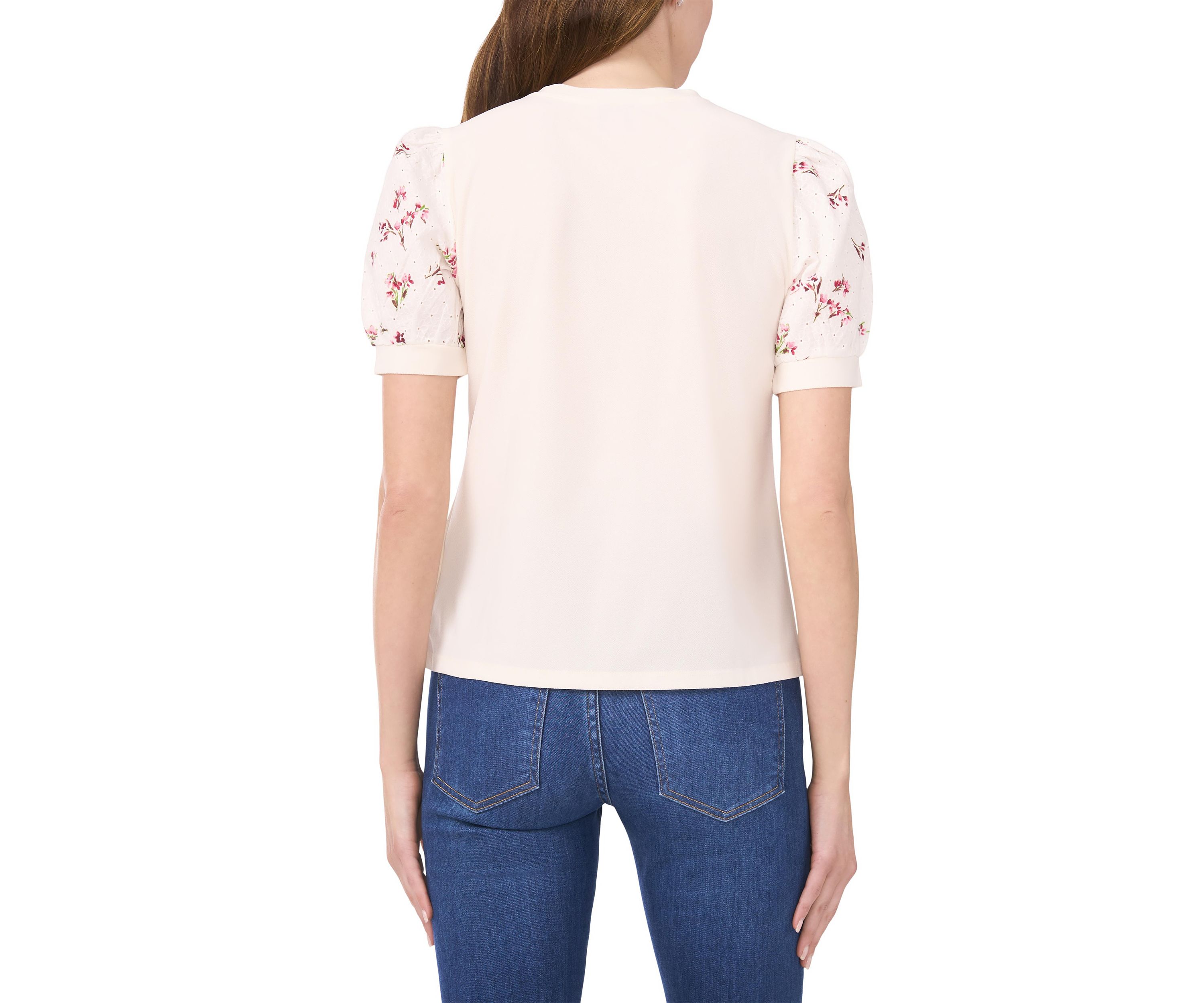Womens Mixed Media Crew Neck Knit Top