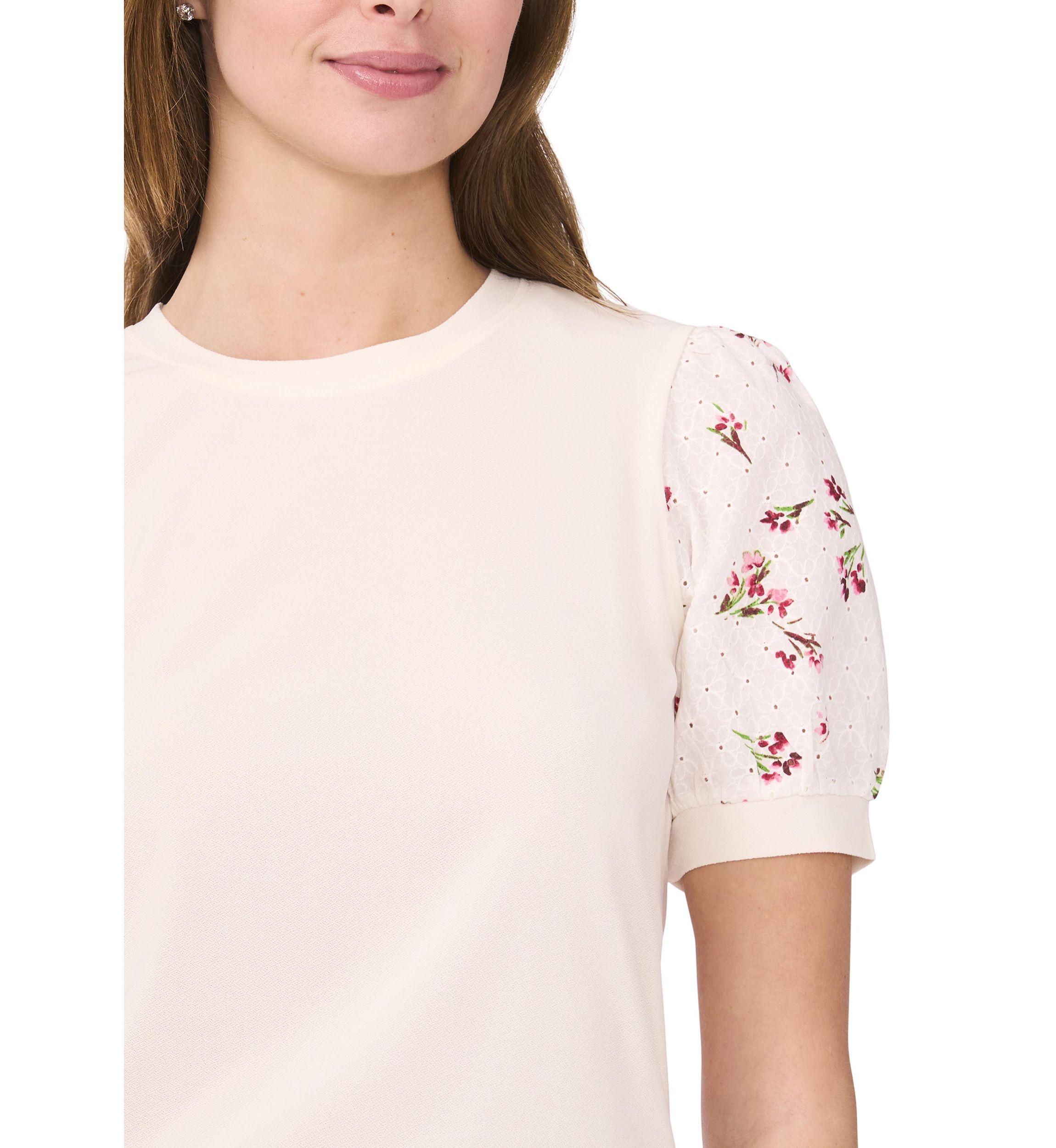 Womens Mixed Media Crew Neck Knit Top