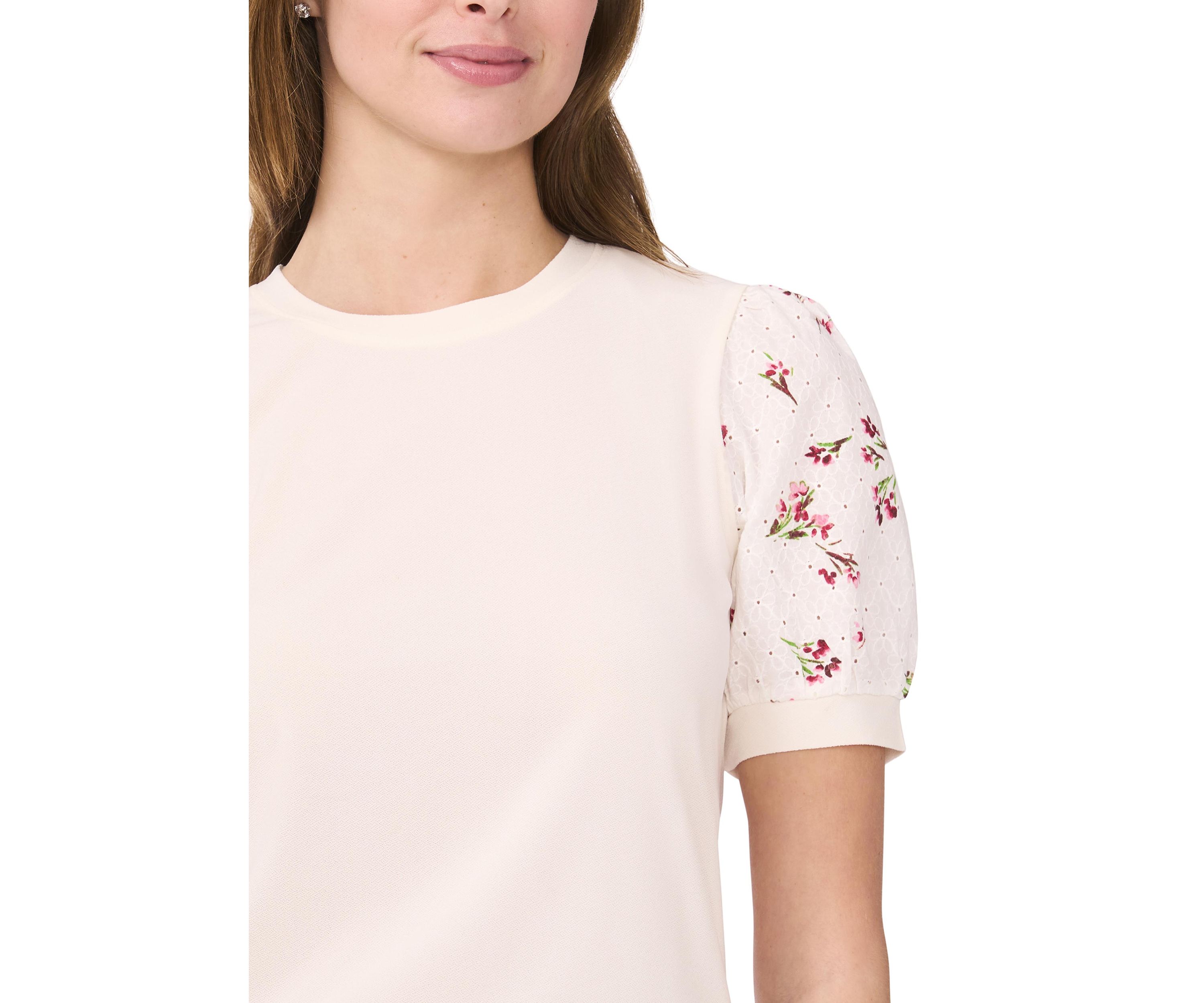 Womens Mixed Media Crew Neck Knit Top