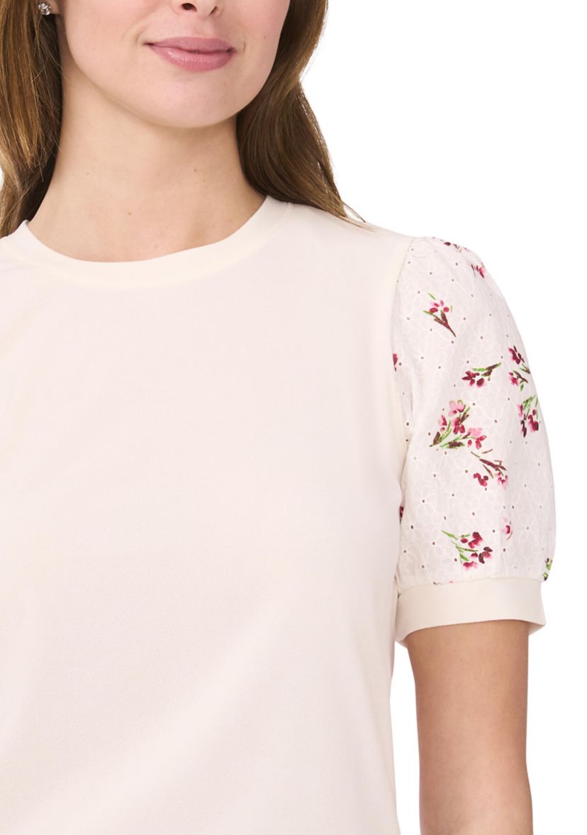Womens Mixed Media Crew Neck Knit Top