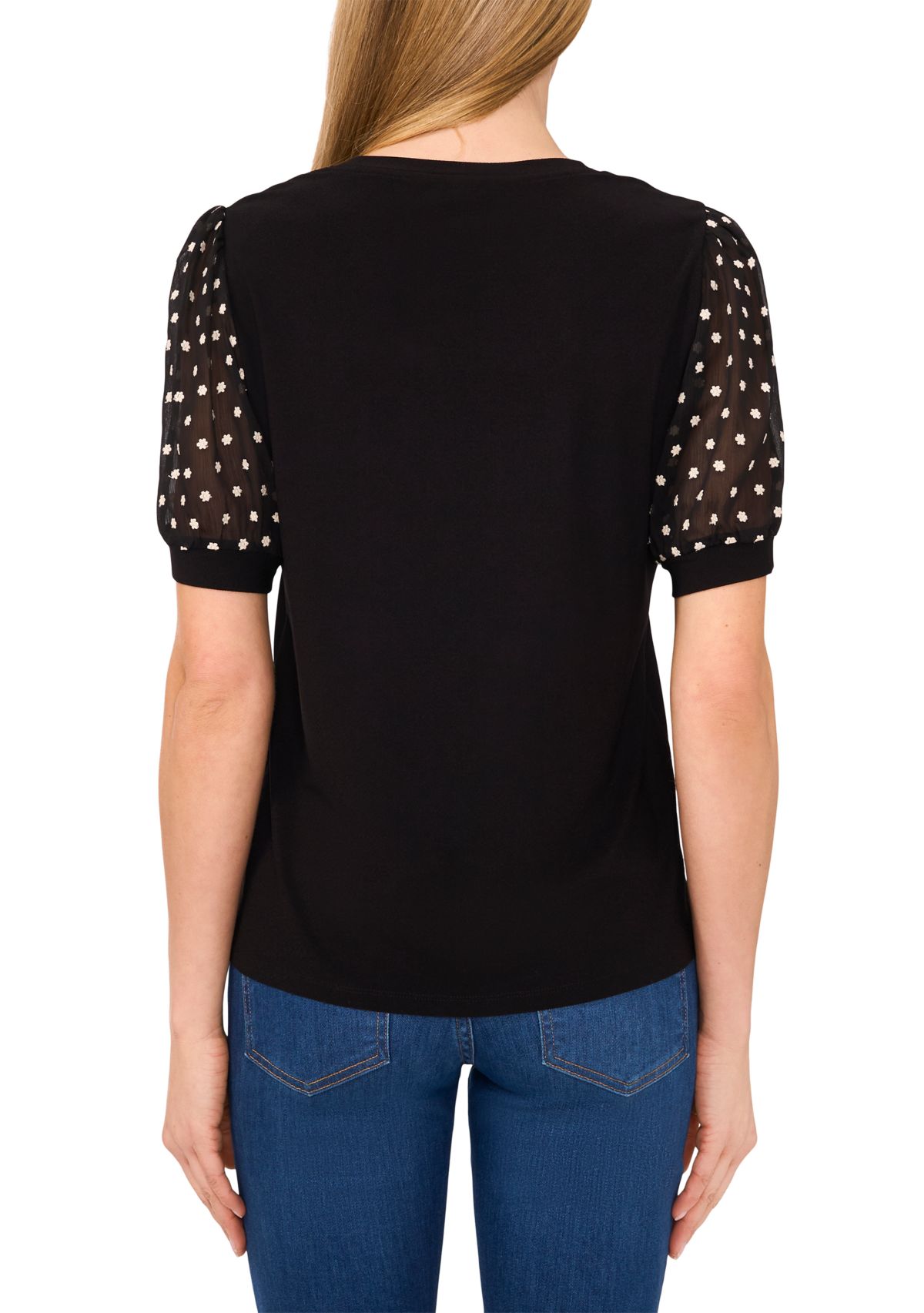 Womens Mixed Media Sleeve Knit Top