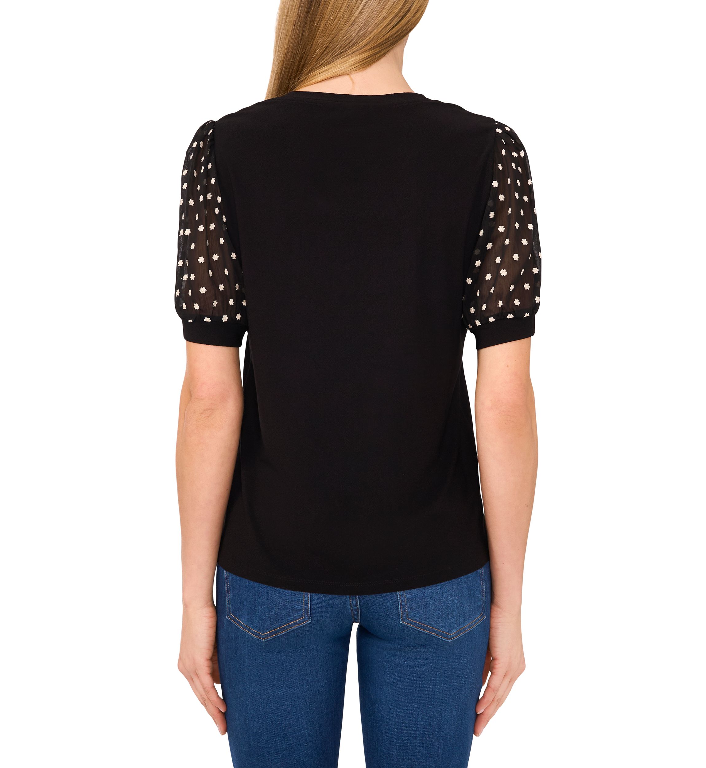 Womens Mixed Media Sleeve Knit Top