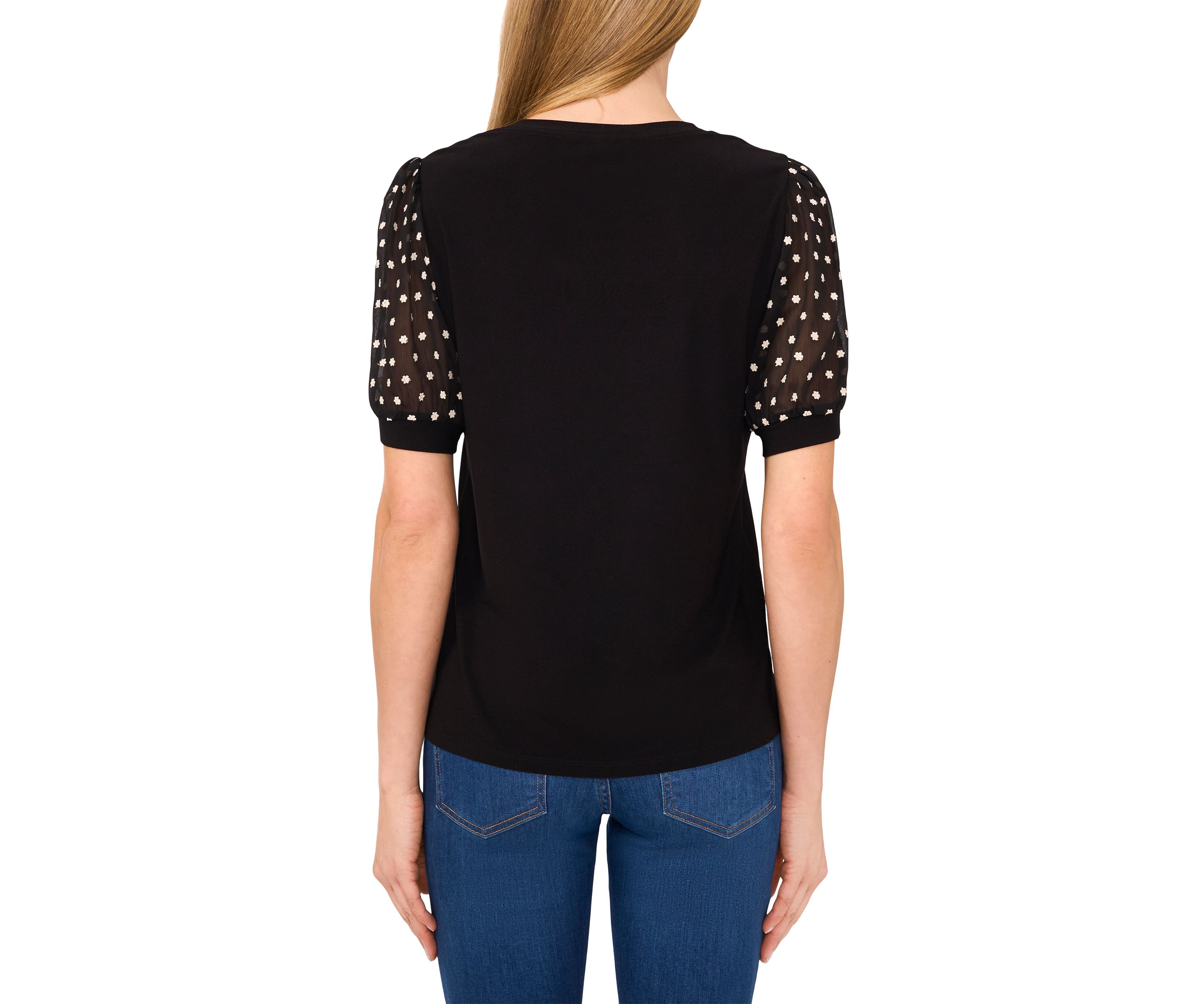 Womens Mixed Media Sleeve Knit Top