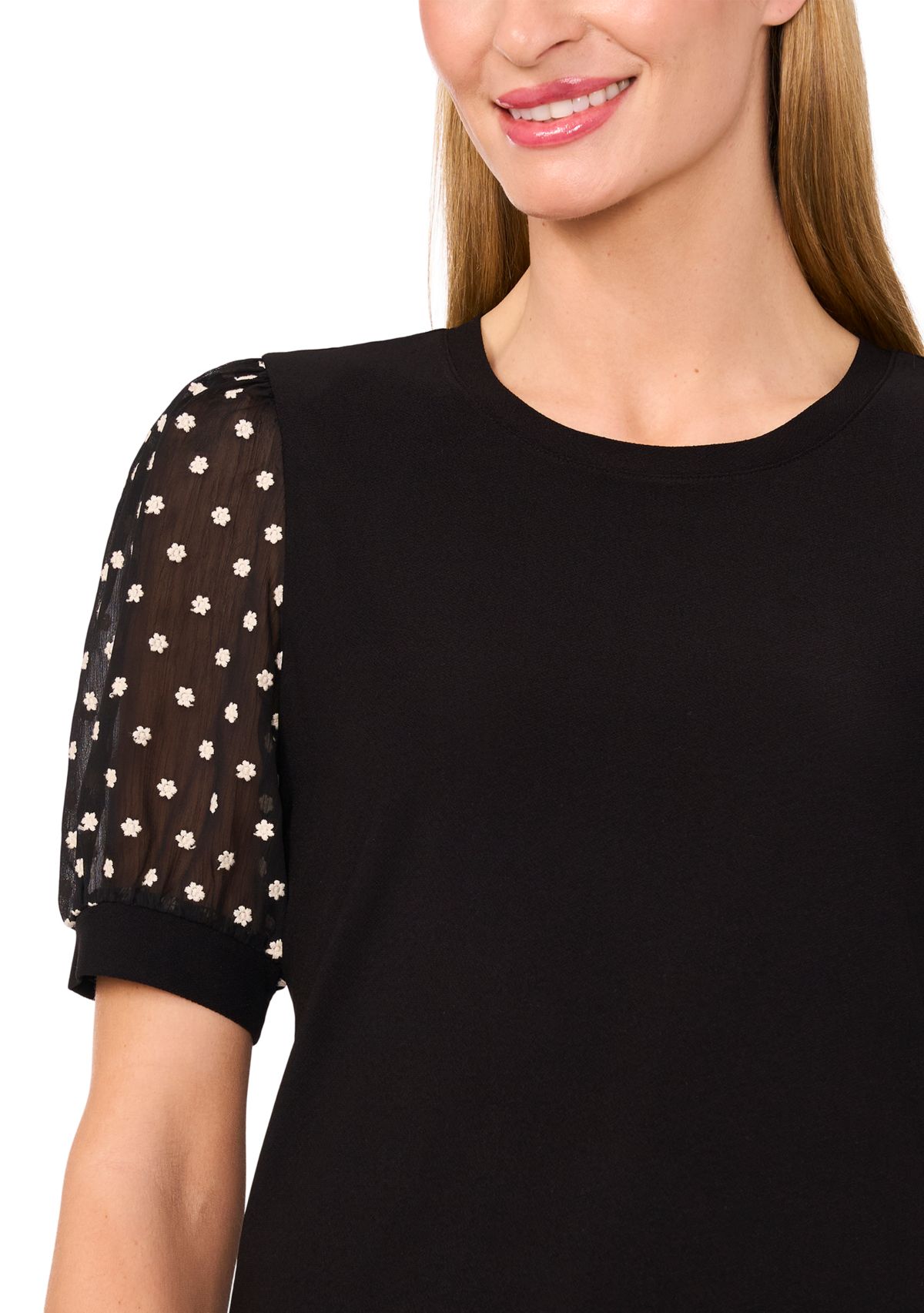 Womens Mixed Media Sleeve Knit Top