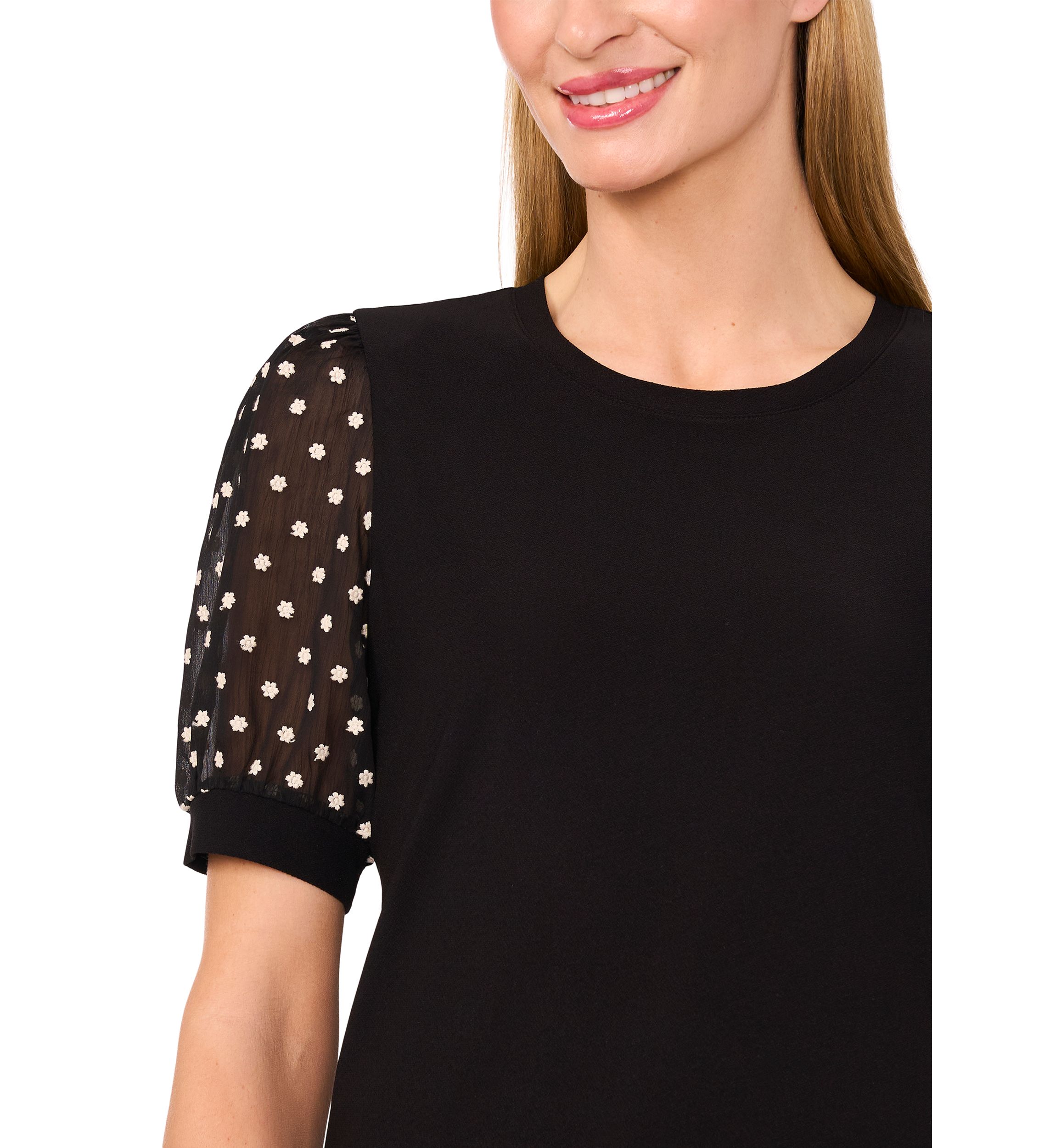 Womens Mixed Media Sleeve Knit Top