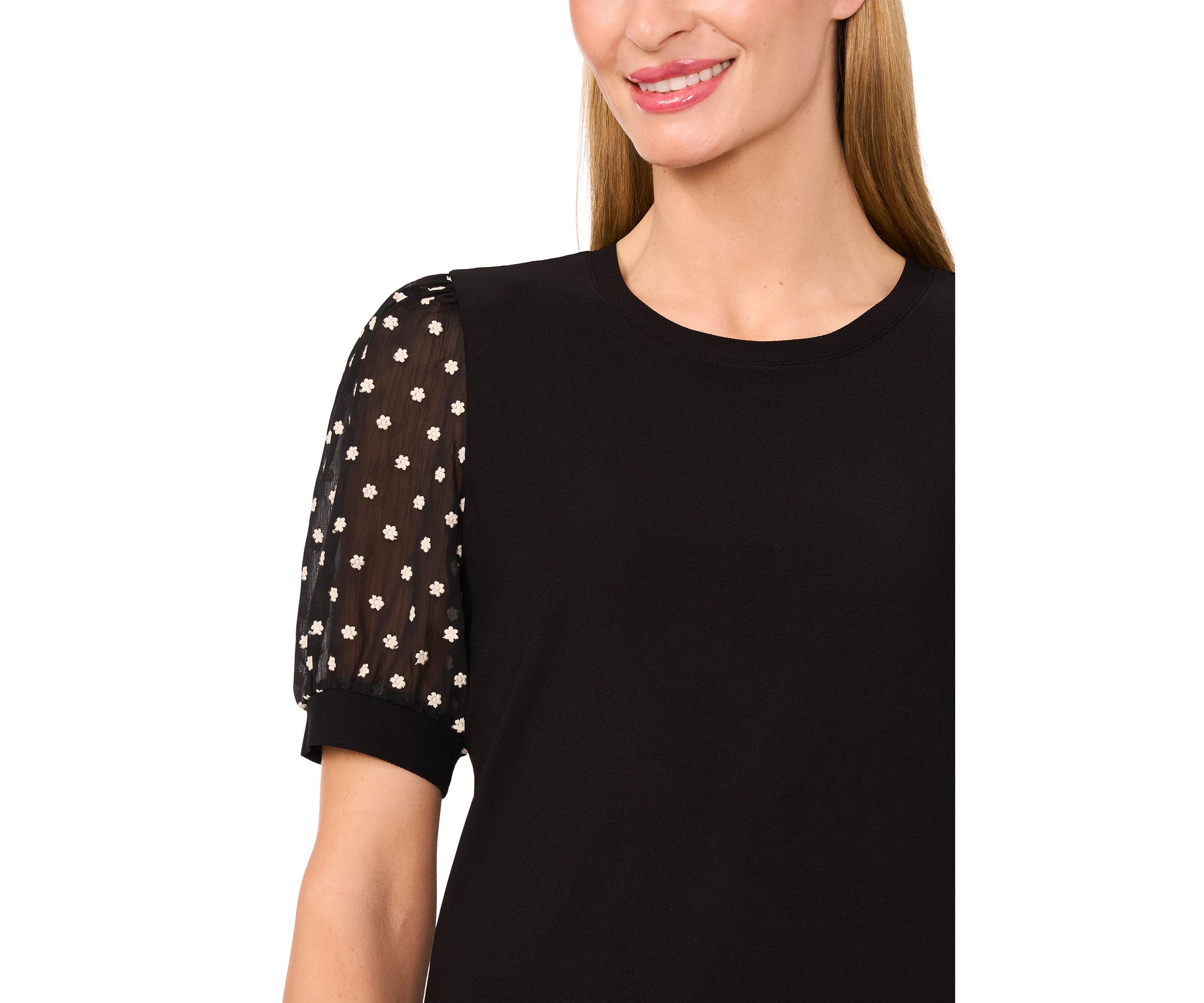 Womens Mixed Media Sleeve Knit Top