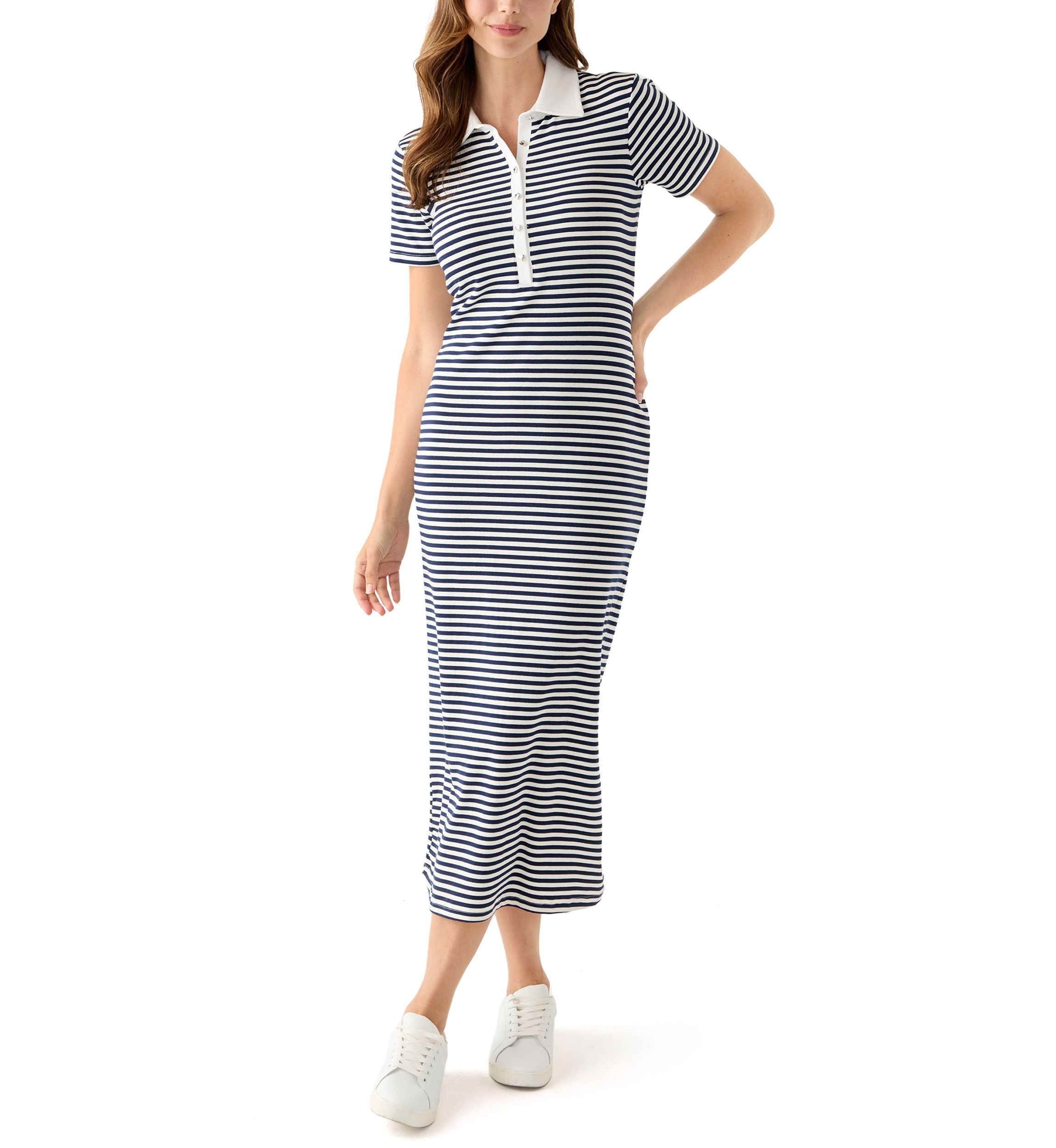 Womens Striped Knit Midi Dress