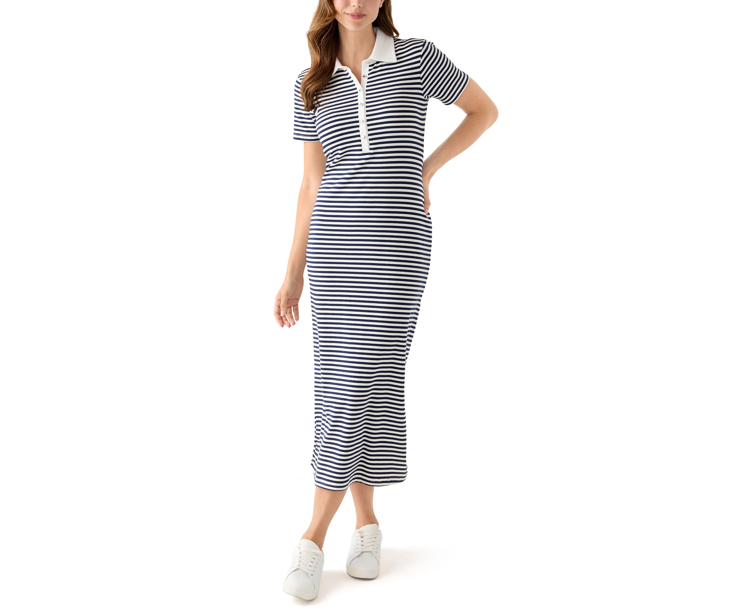 Womens Striped Knit Midi Dress