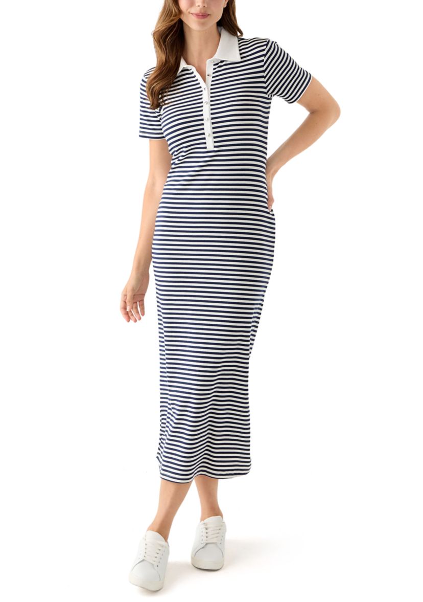 Womens Striped Knit Midi Dress