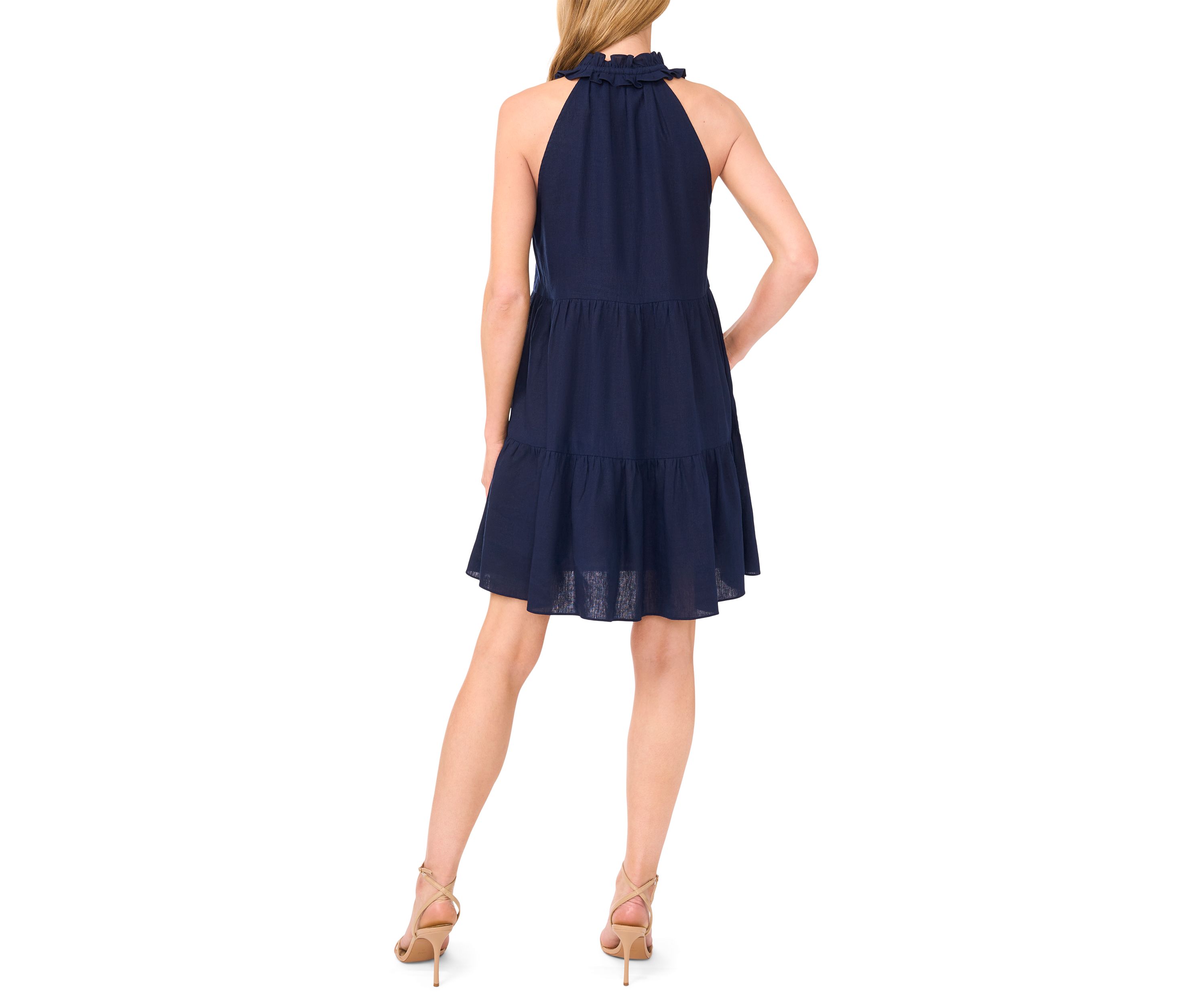 Womens Sleeveless Split Neck Tiered Dress 