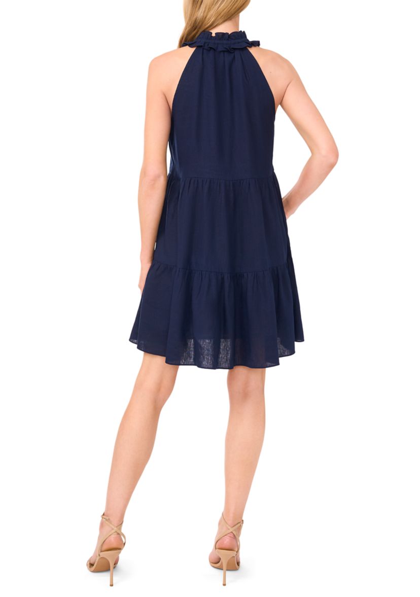 Womens Sleeveless Split Neck Tiered Dress 