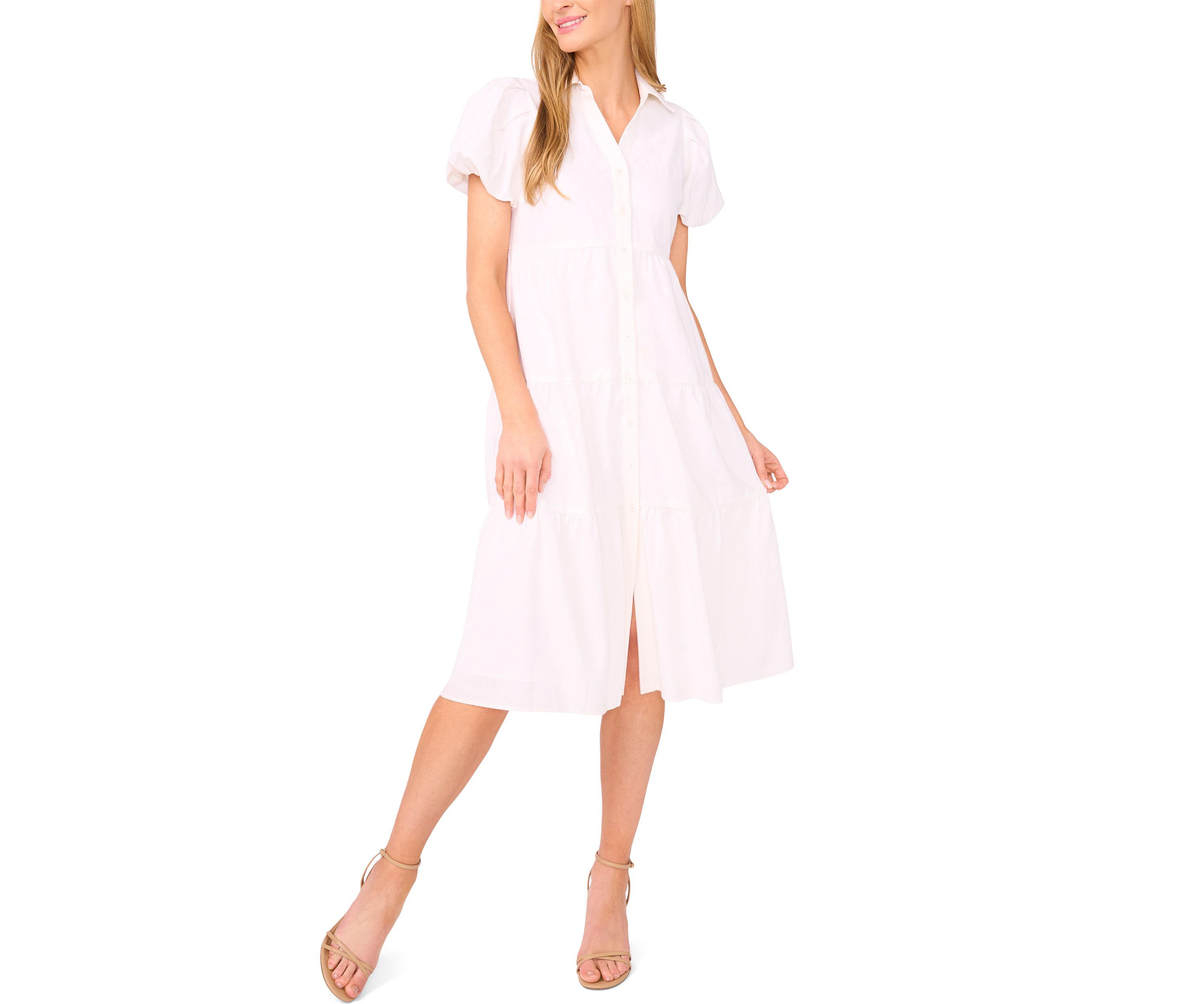 Womens Button Front Tiered Midi Dress