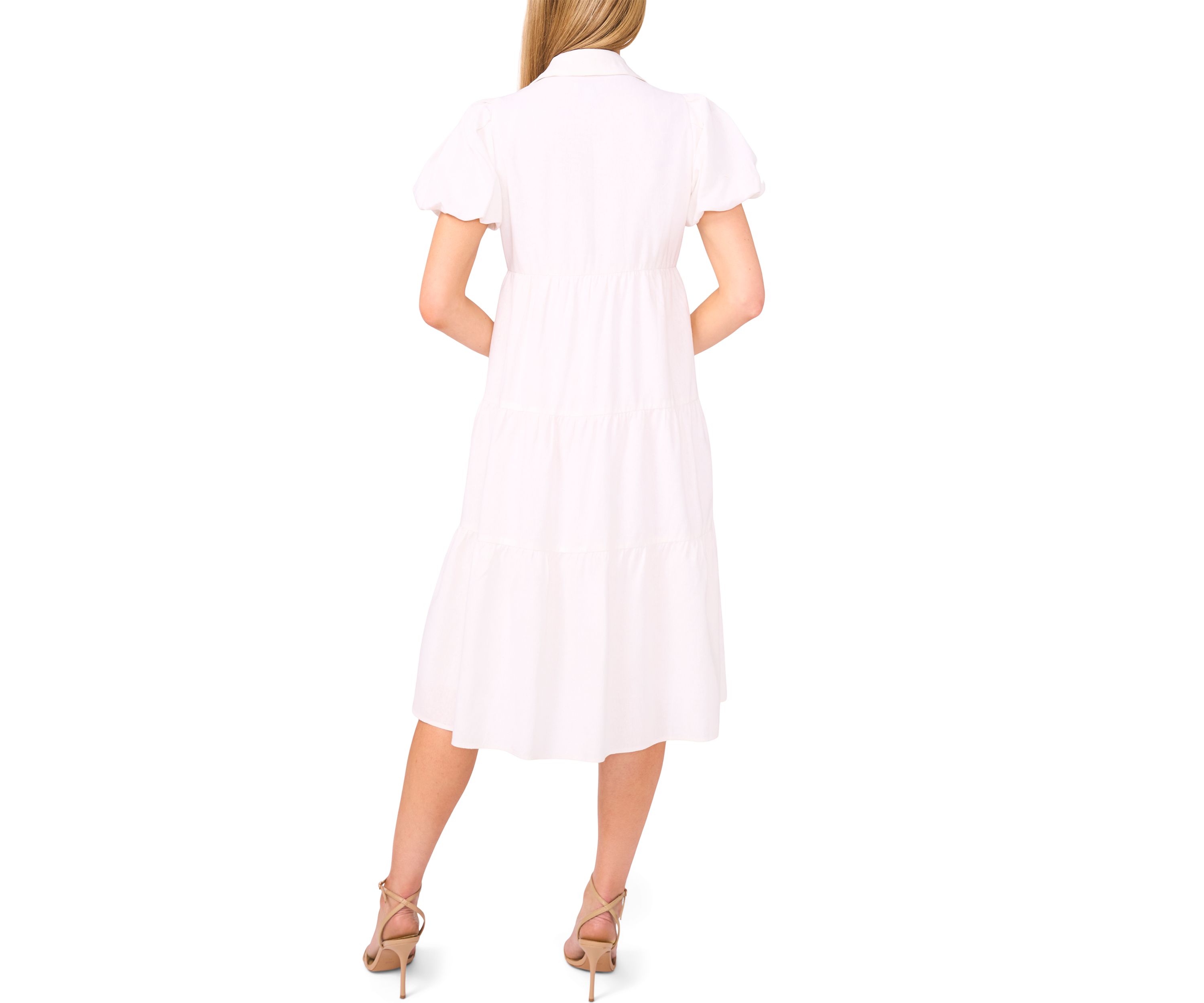 Womens Button Front Tiered Midi Dress