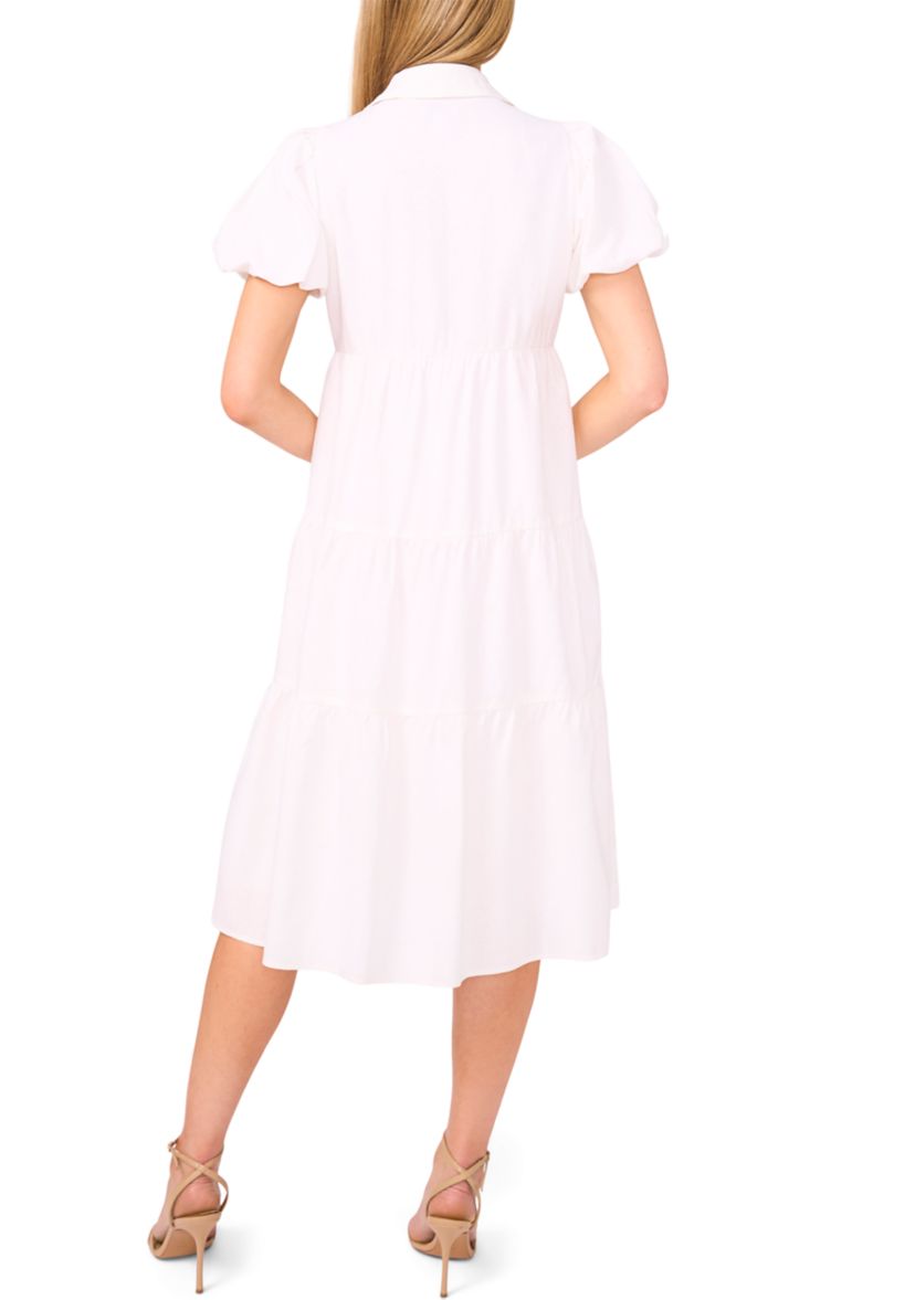Womens Button Front Tiered Midi Dress