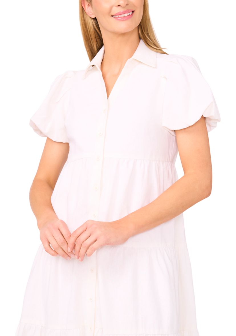 Womens Button Front Tiered Midi Dress