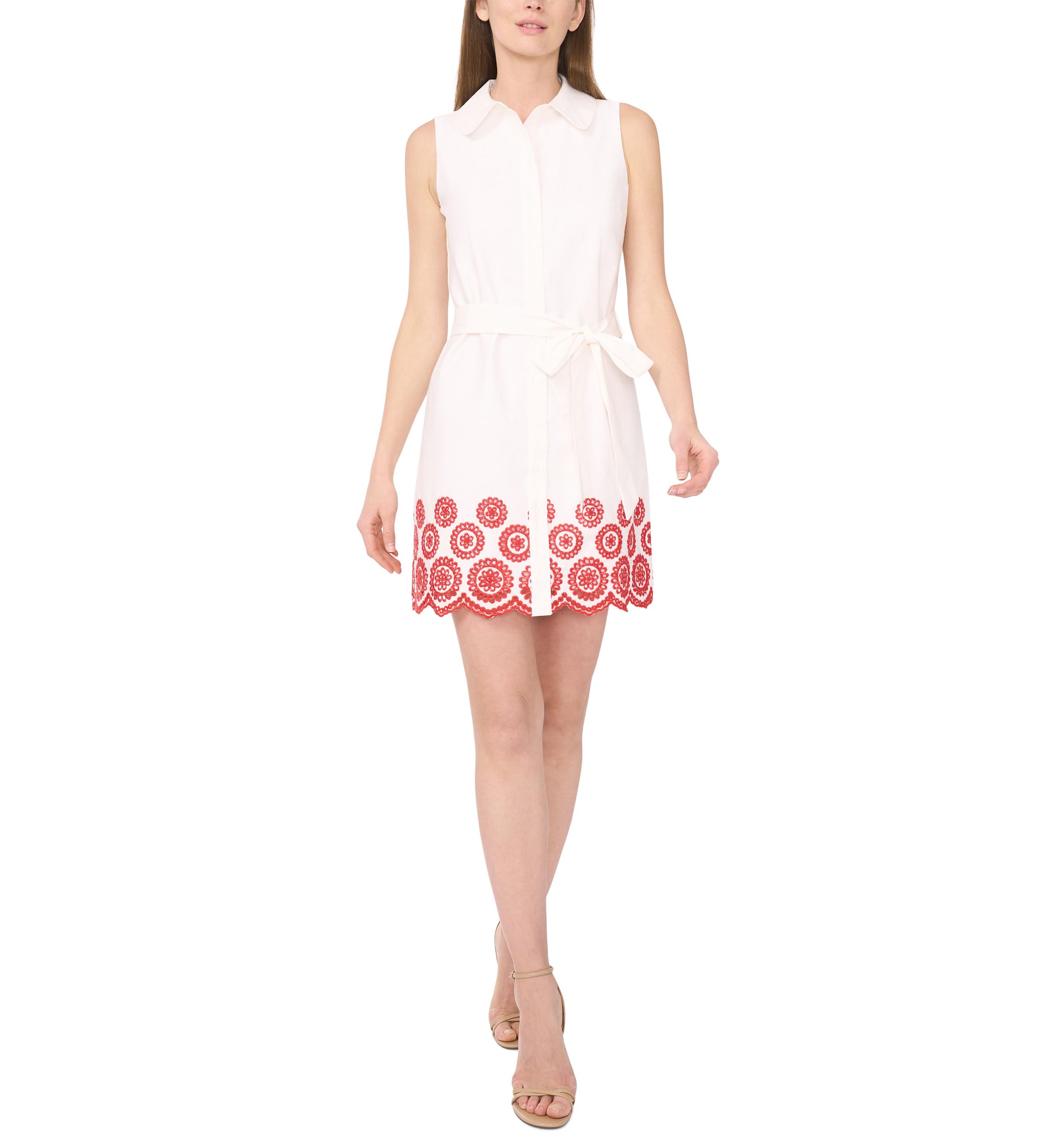 Womens Embroidered Hem Sleeveless Dress