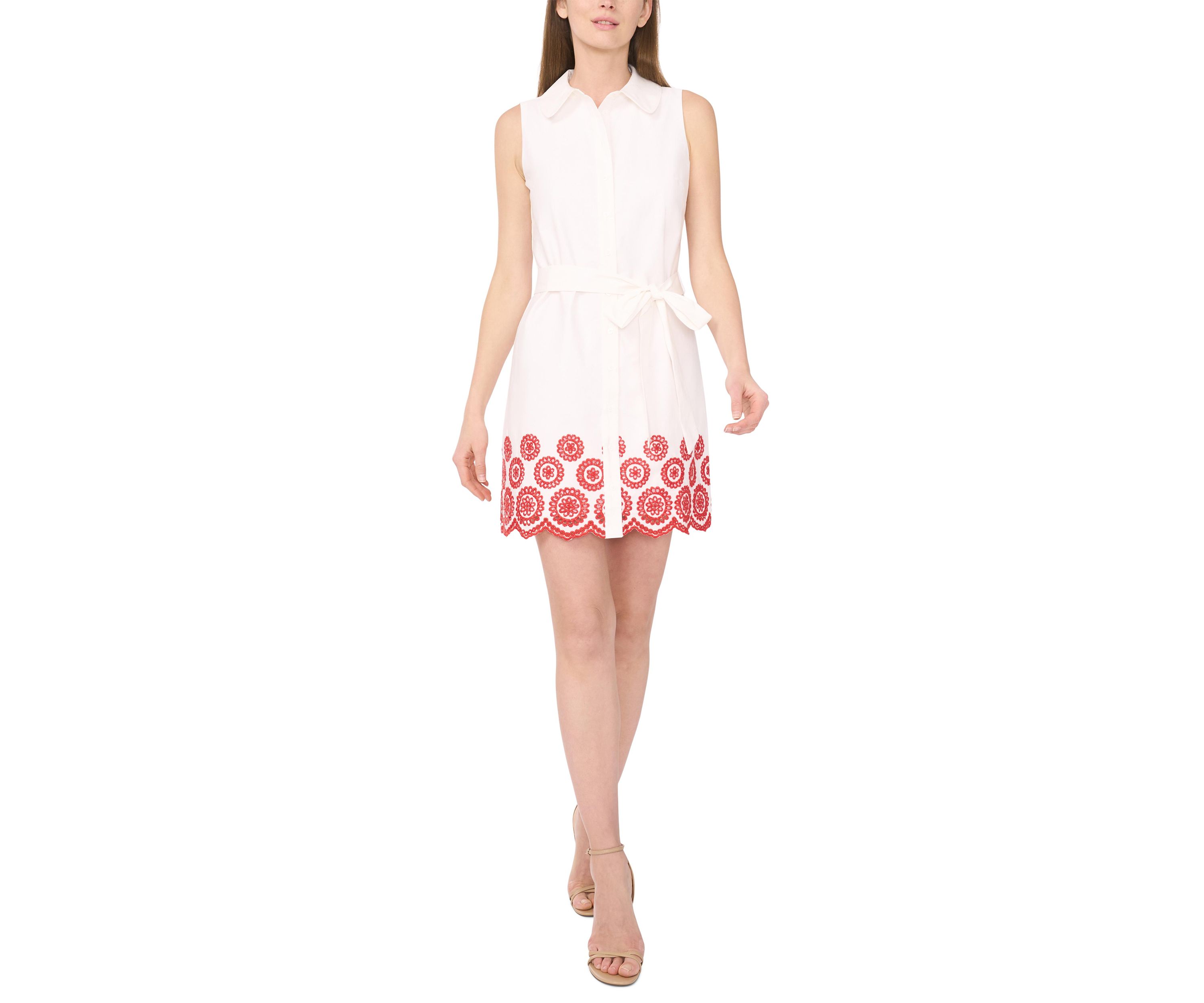 Womens Embroidered Hem Sleeveless Dress