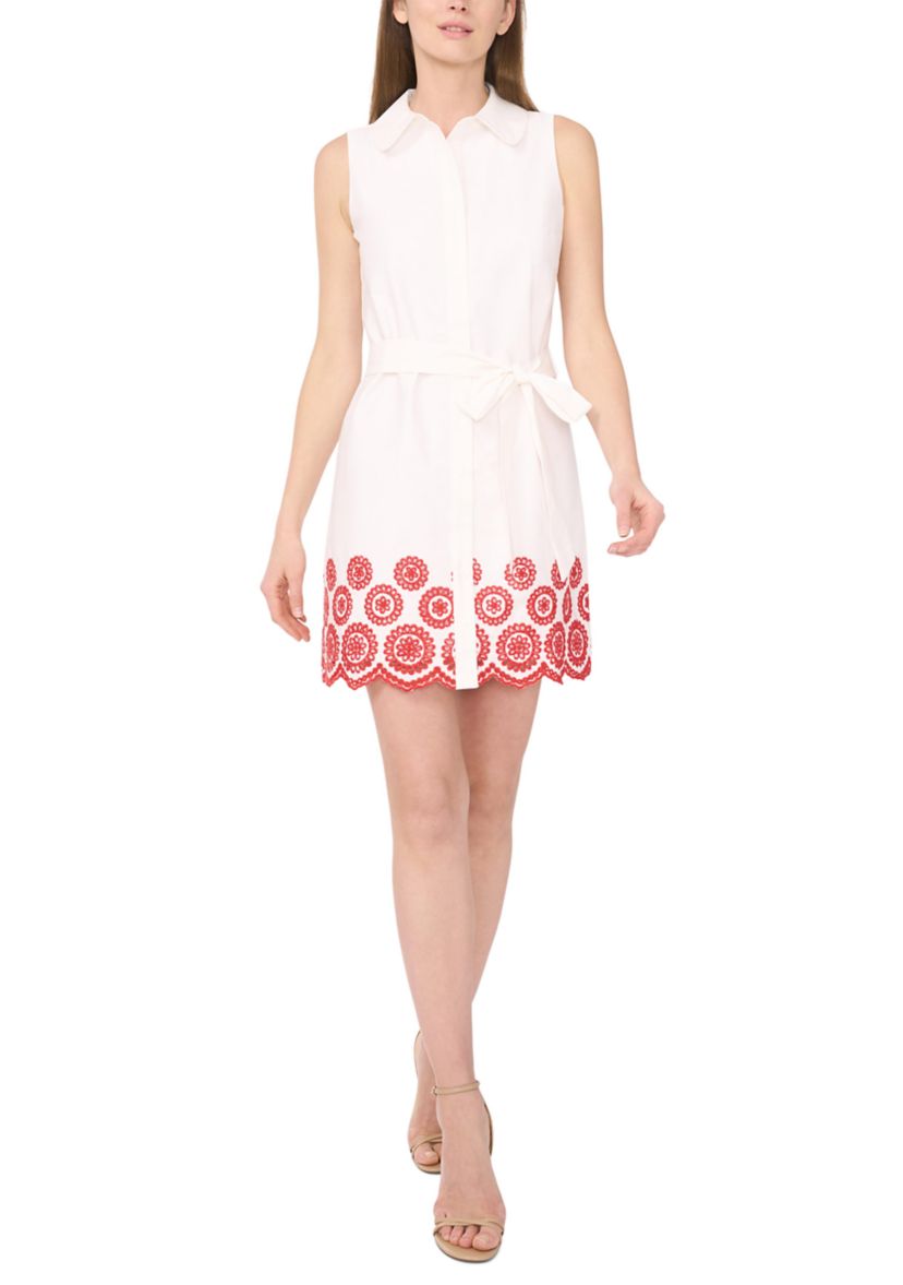 Womens Embroidered Hem Sleeveless Dress