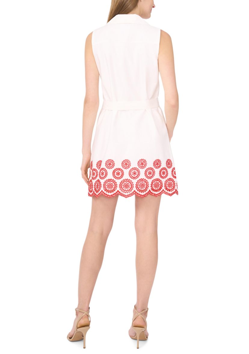Womens Embroidered Hem Sleeveless Dress