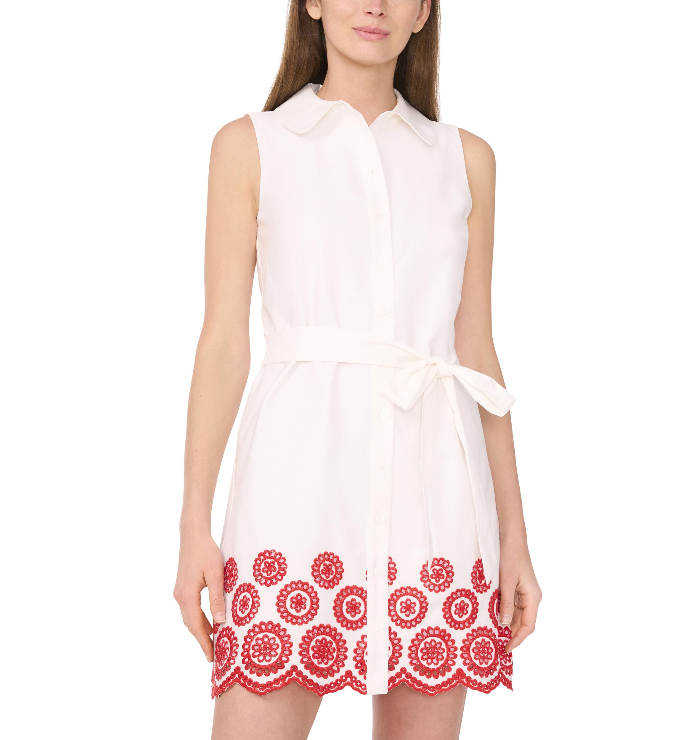 Womens Embroidered Hem Sleeveless Dress