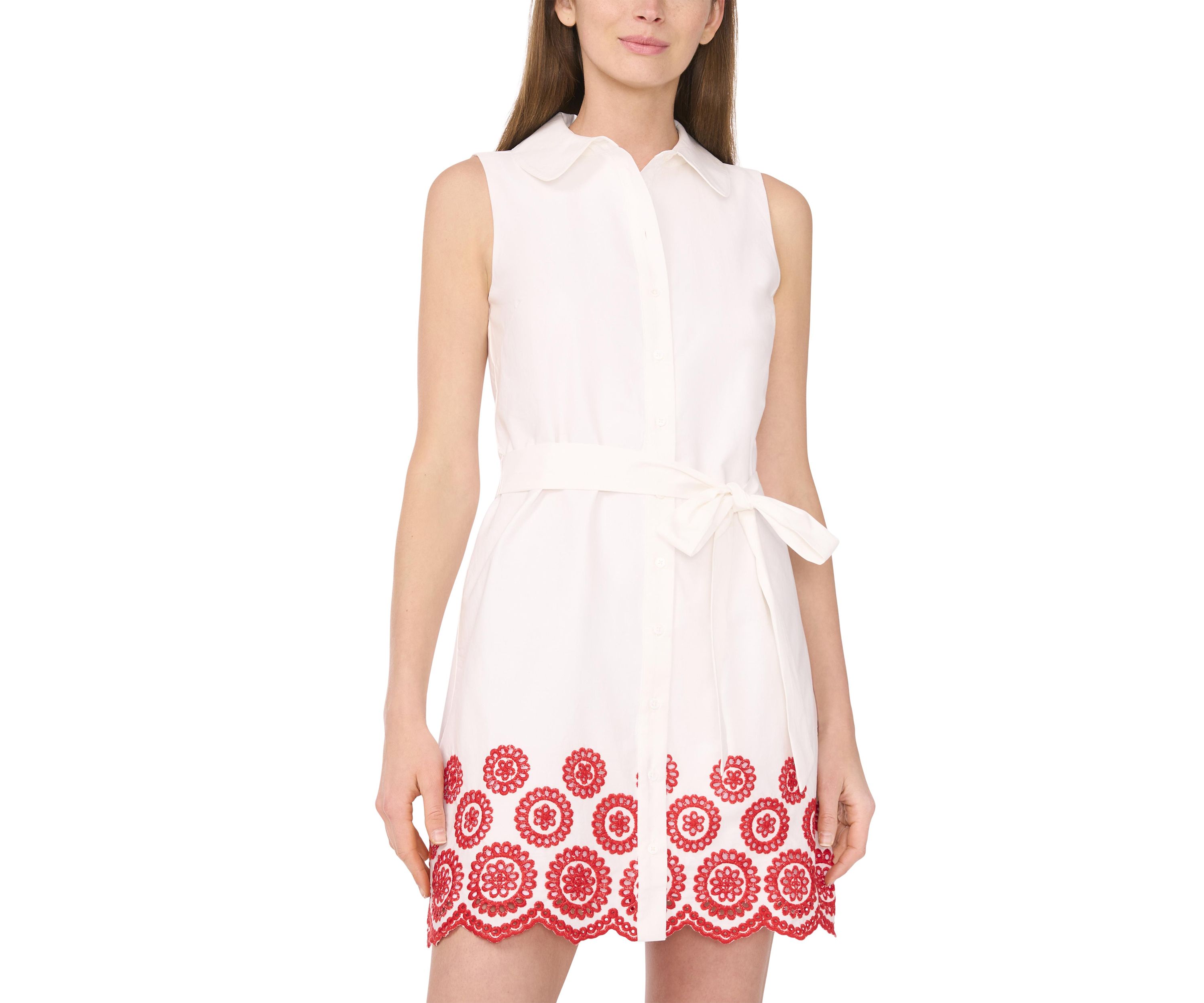 Womens Embroidered Hem Sleeveless Dress