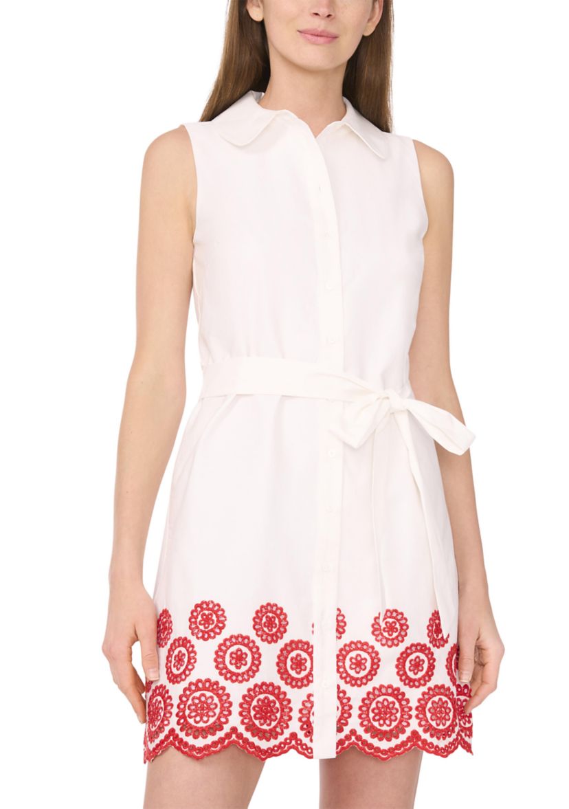 Womens Embroidered Hem Sleeveless Dress