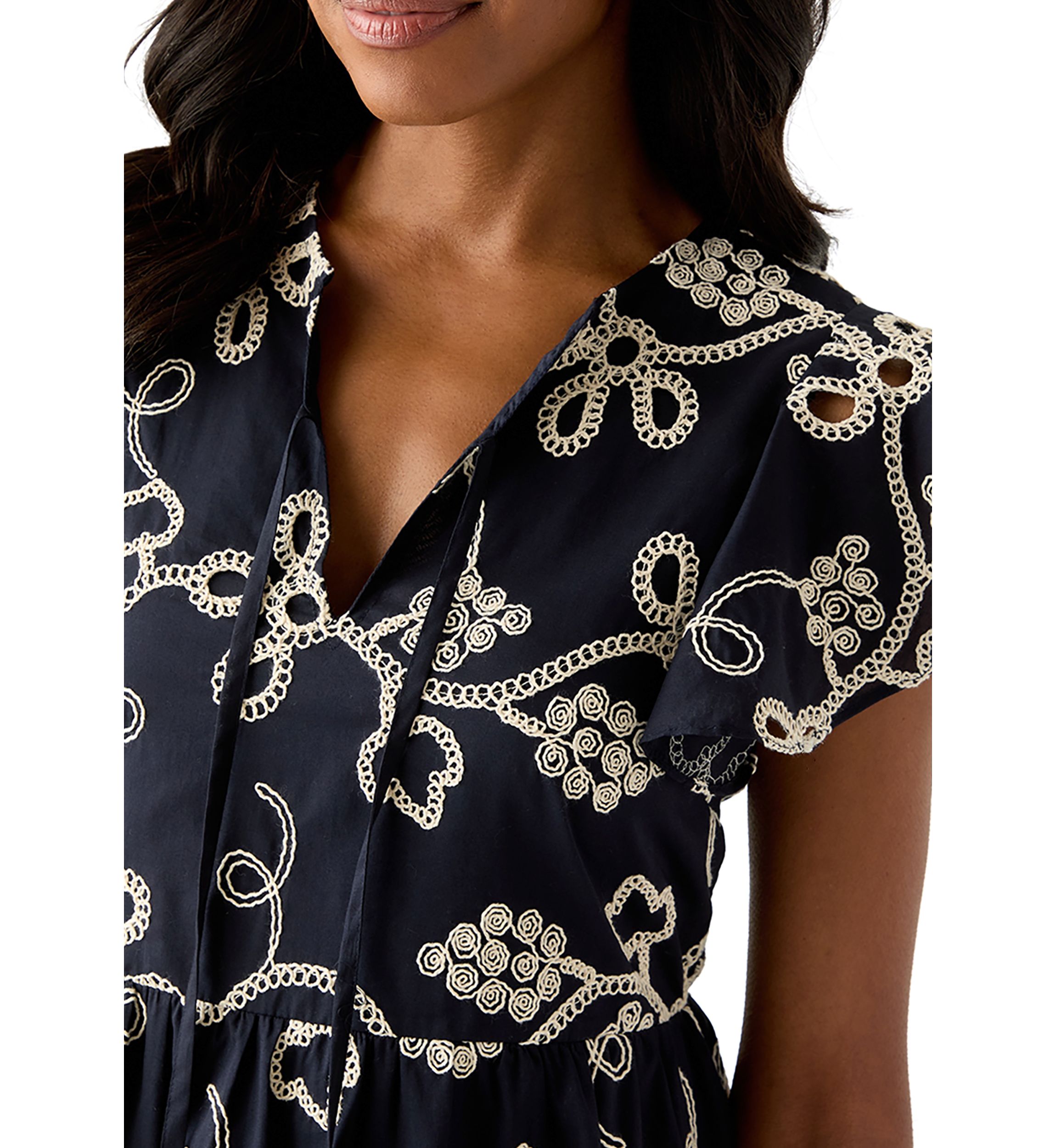Womens Short Sleeve Embroidered Tiered Dress