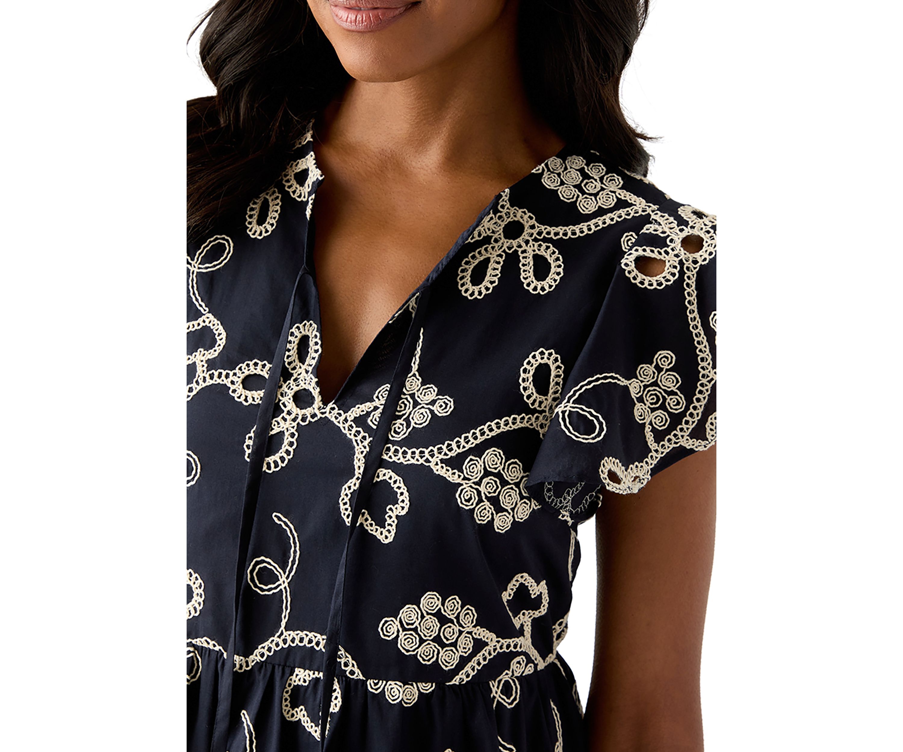 Womens Short Sleeve Embroidered Tiered Dress