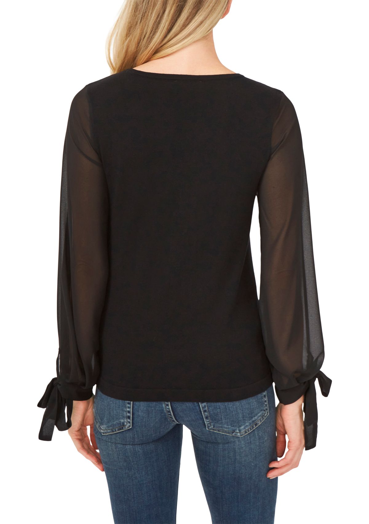 Womens Chiffon Pleated Long Sleeve Crew Neck Sweater