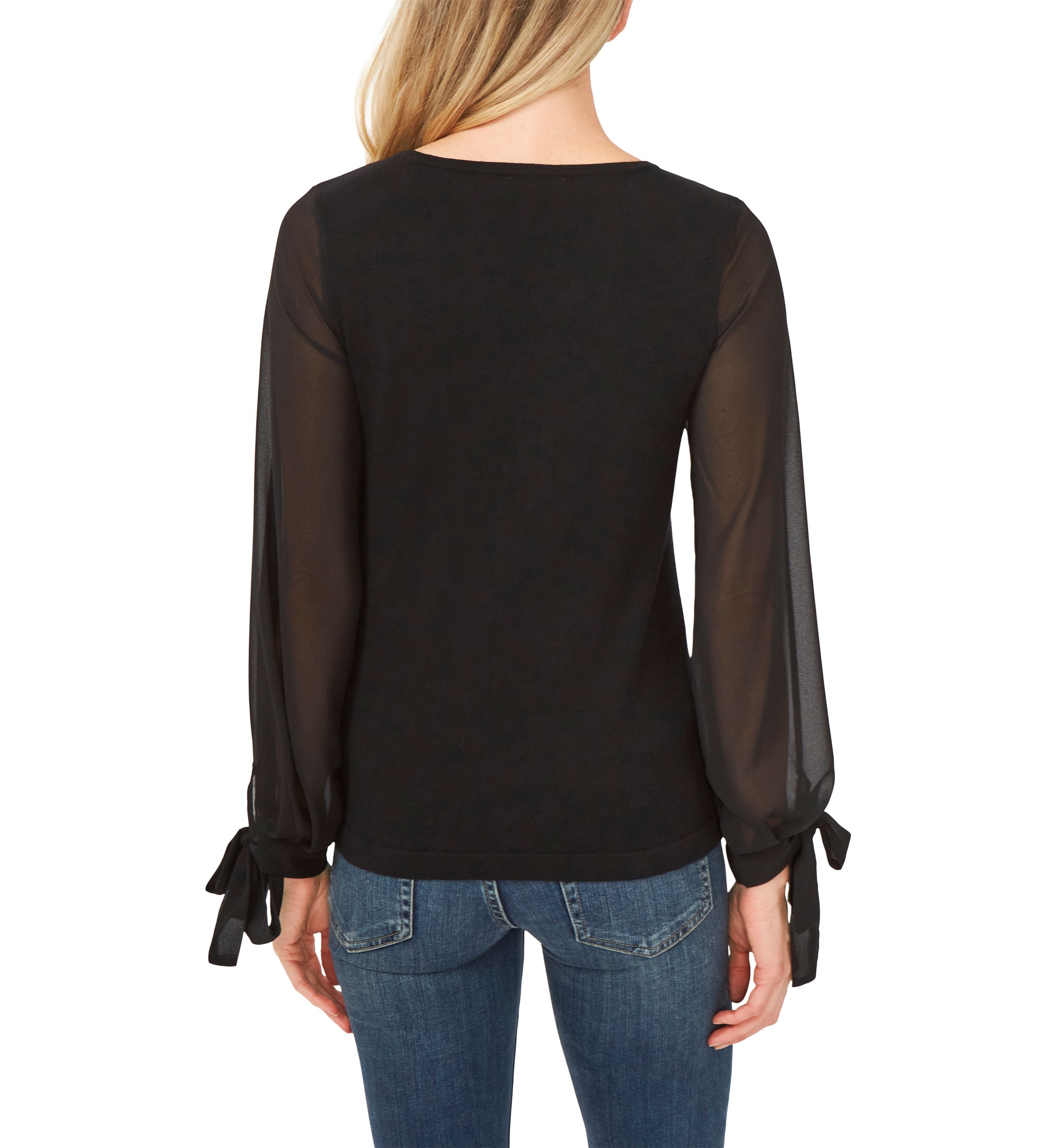Womens Chiffon Pleated Long Sleeve Crew Neck Sweater
