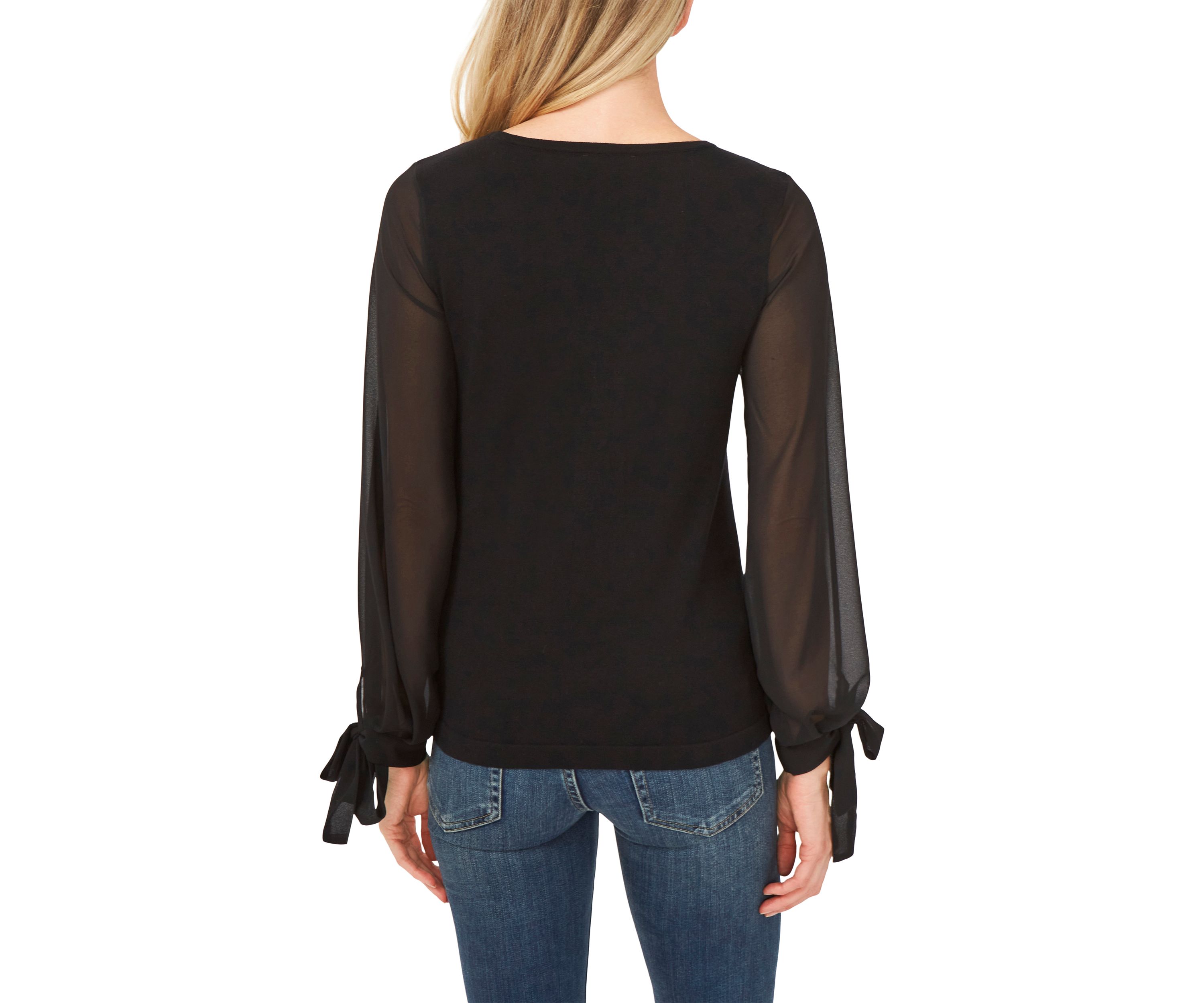 Womens Chiffon Pleated Long Sleeve Crew Neck Sweater