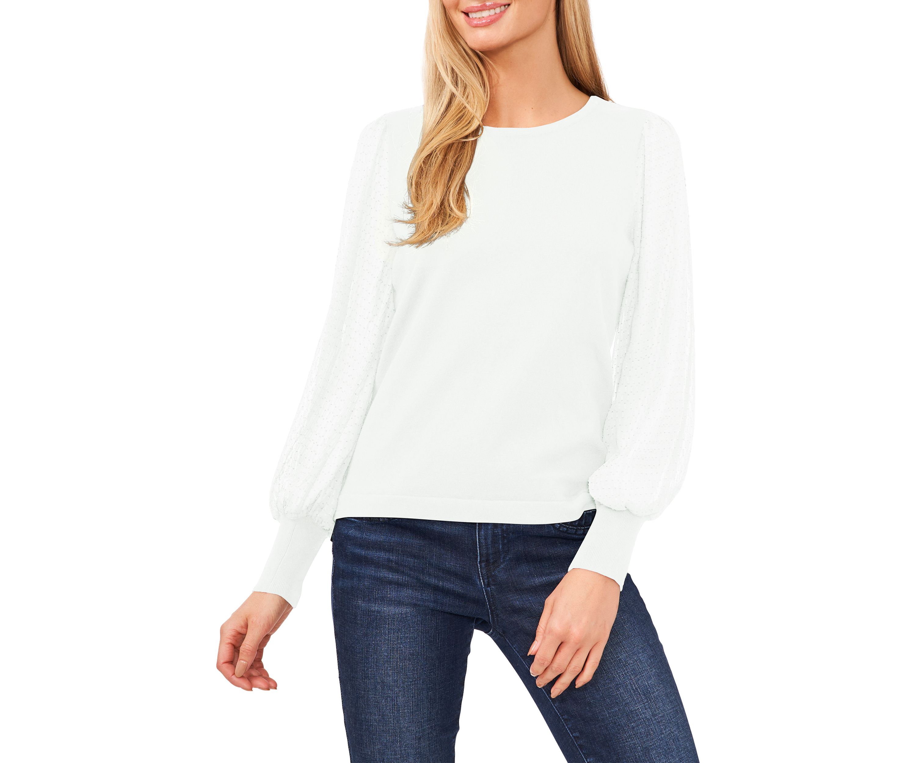 Womens Long Sleeve Crew Neck Chiffon Sweater