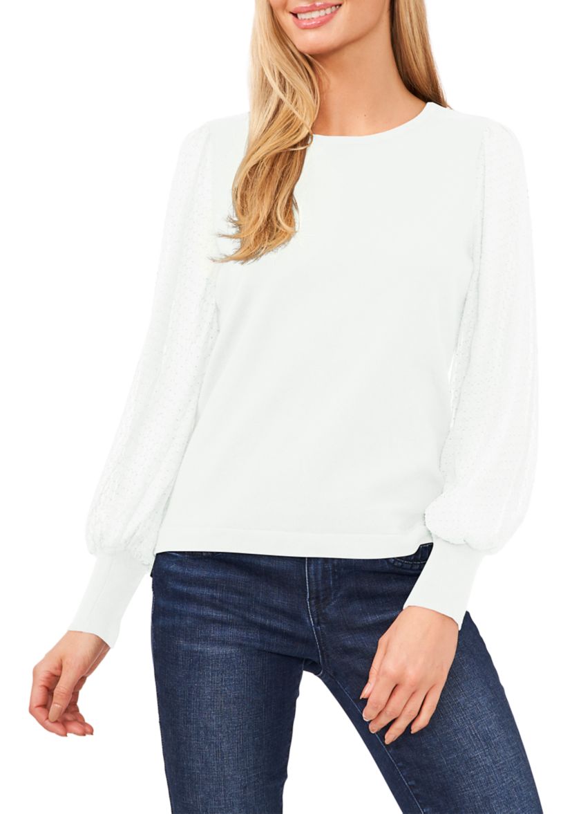 Womens Long Sleeve Crew Neck Chiffon Sweater