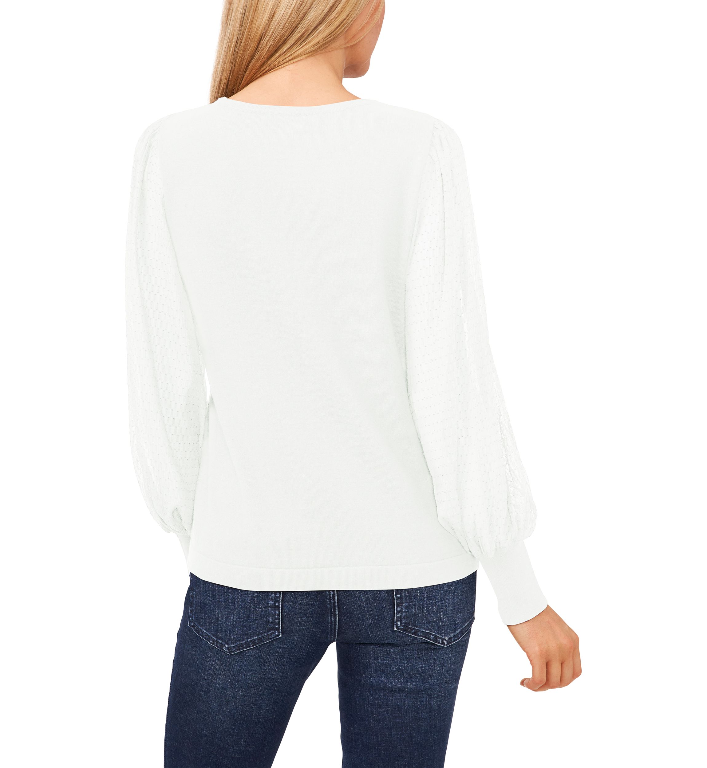 Womens Long Sleeve Crew Neck Chiffon Sweater