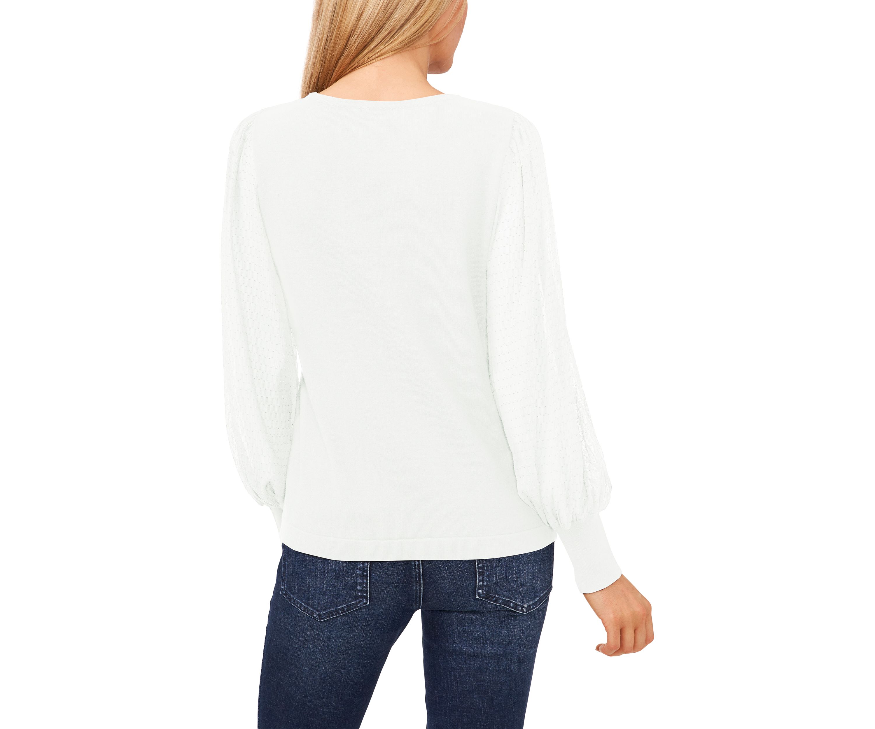 Womens Long Sleeve Crew Neck Chiffon Sweater