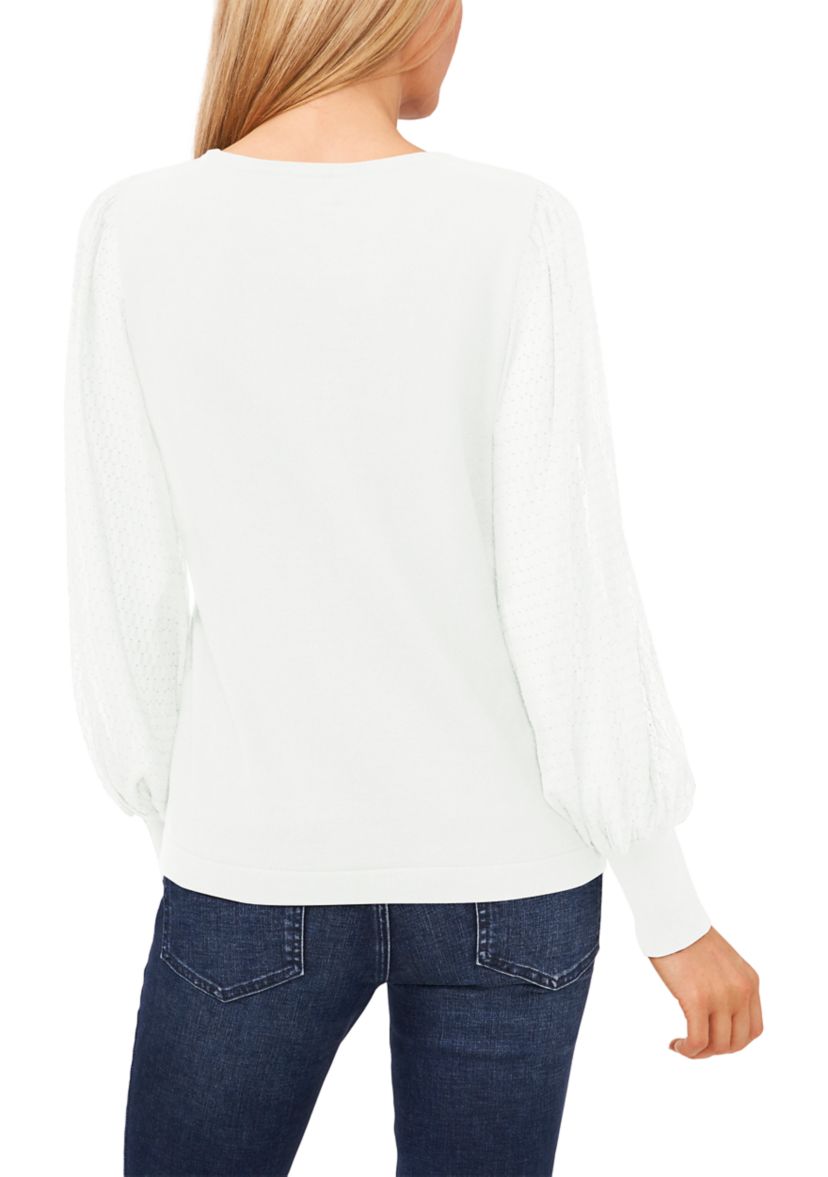 Womens Long Sleeve Crew Neck Chiffon Sweater