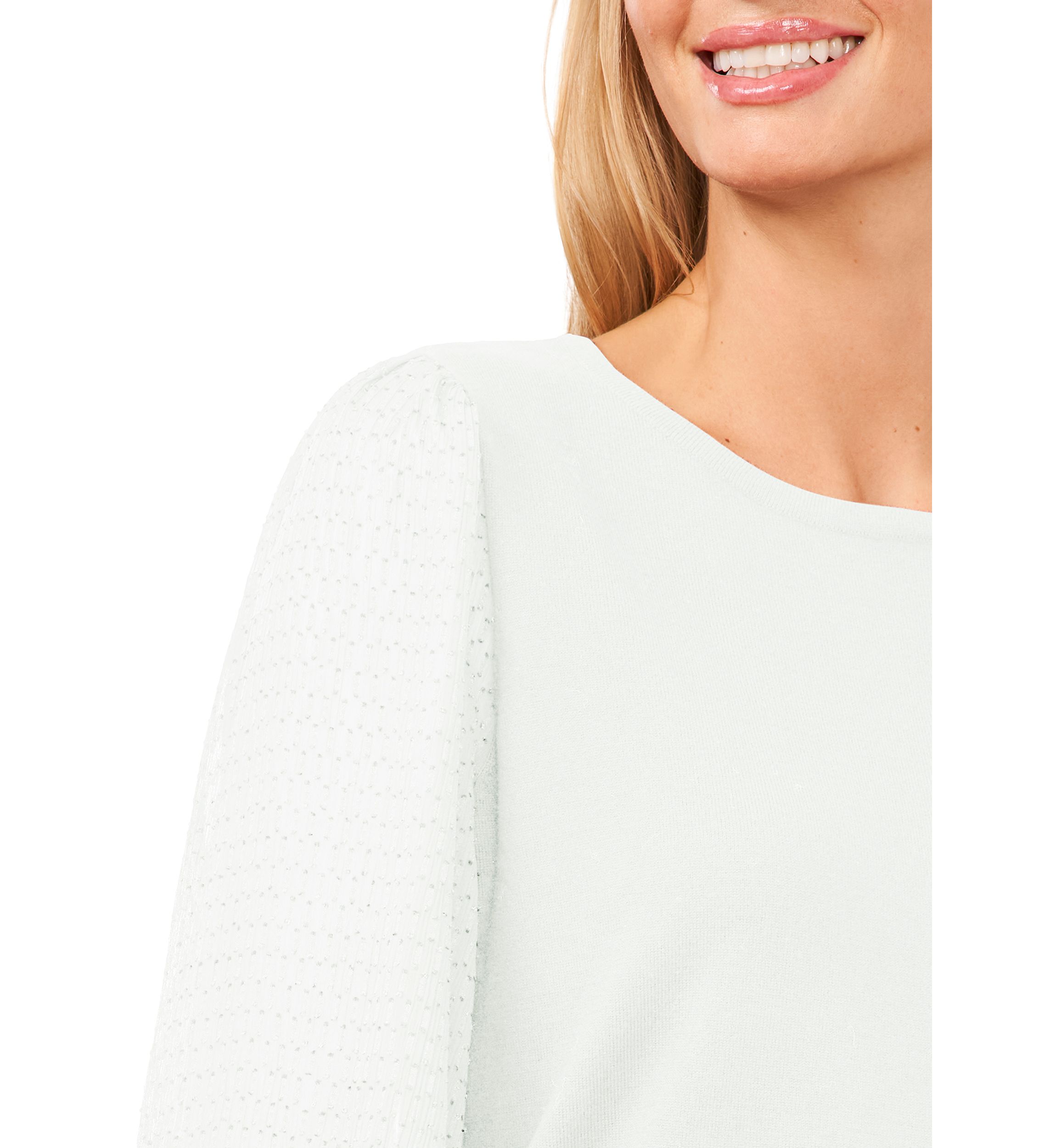 Womens Long Sleeve Crew Neck Chiffon Sweater