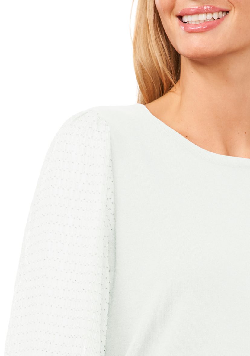 Womens Long Sleeve Crew Neck Chiffon Sweater