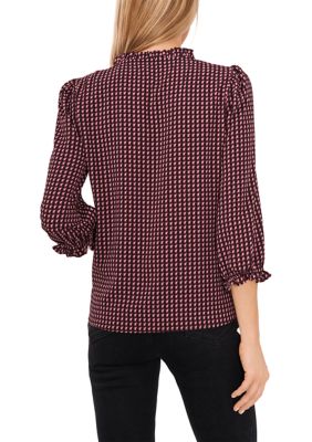 CeCe V-Neck Short Sleeve Button Front Polka Dot Blouse