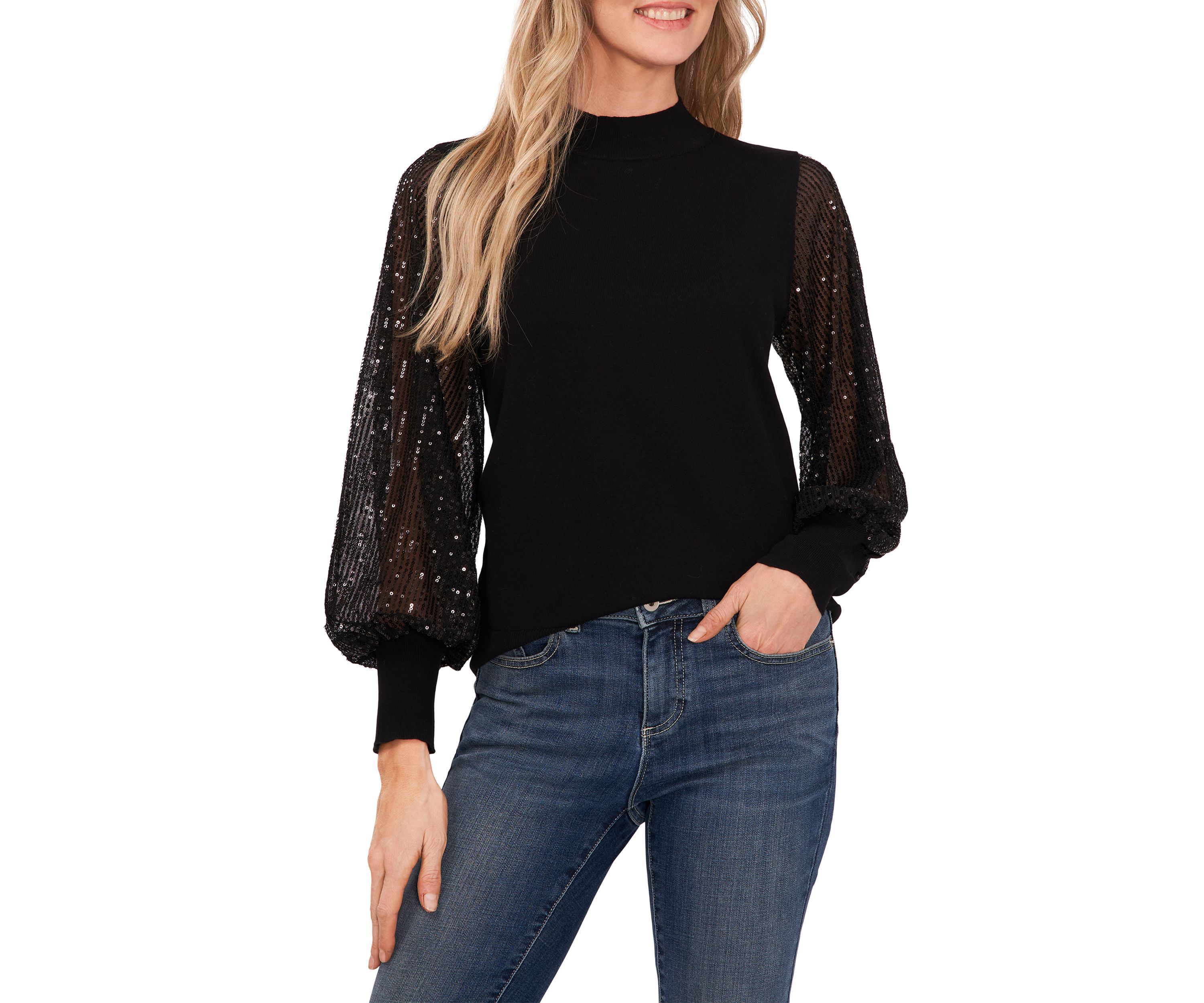 Womens Sequin Sleeve Sweater