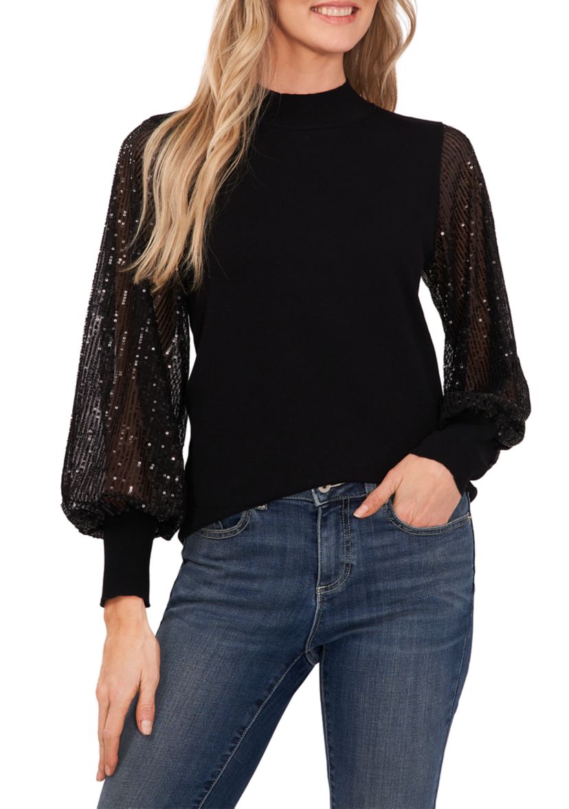Womens Sequin Sleeve Sweater