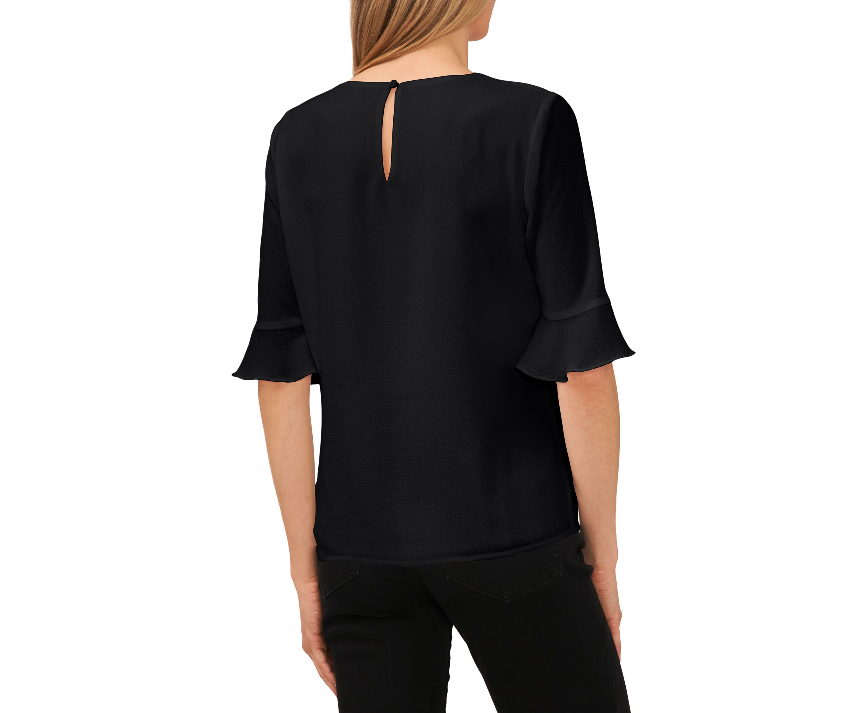 Womens Ruffle Crew Neck Blouse