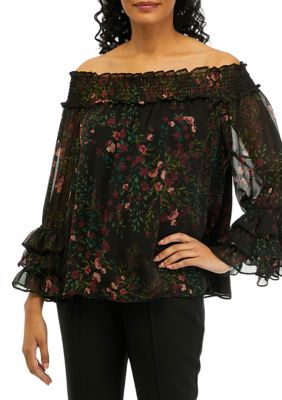 Women's Ruffle Off the Shoulder Floral Printed Top