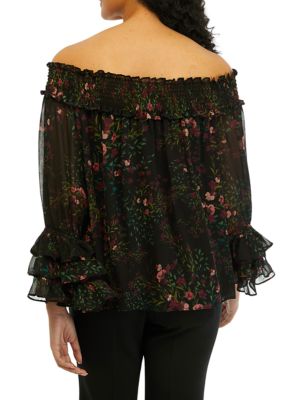 Women's Ruffle Off the Shoulder Floral Printed Top