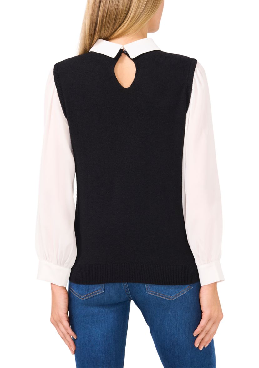 Women's Long Sleeve Cable 2fer Sweater
