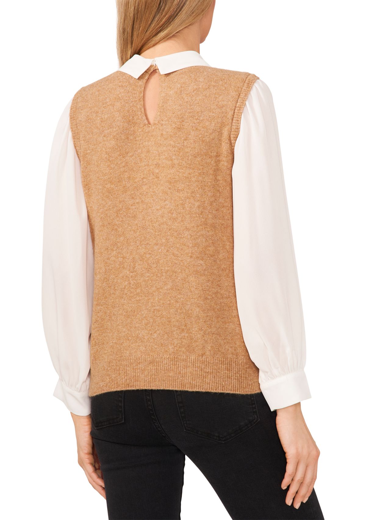 Womens Long Sleeve Cable 2fer Sweater