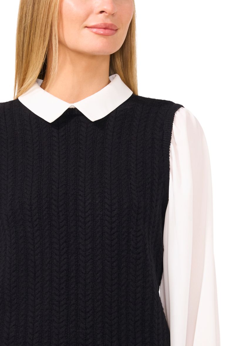 Women's Long Sleeve Cable 2fer Sweater