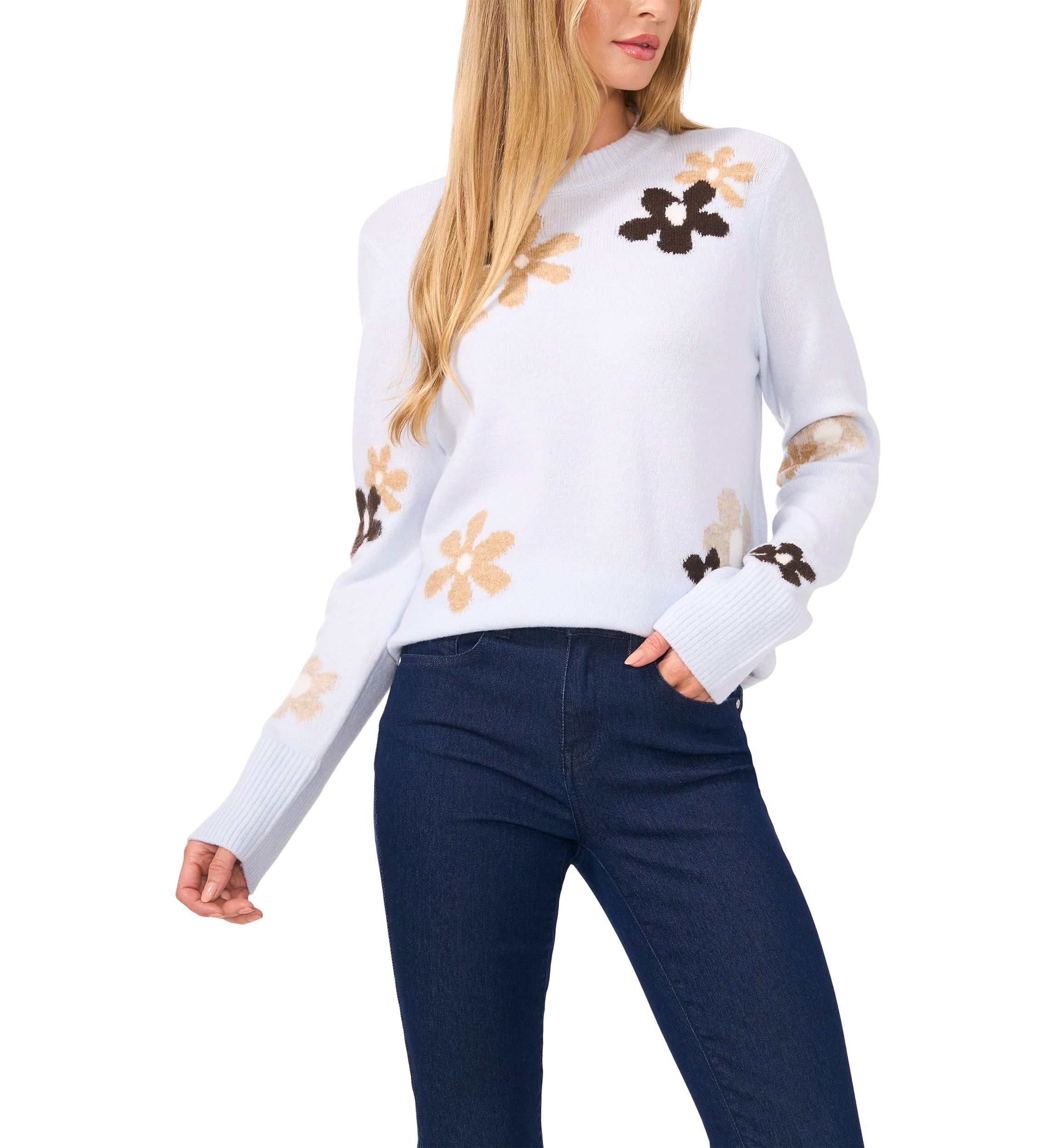 Womens Floral Crew Neck Sweater